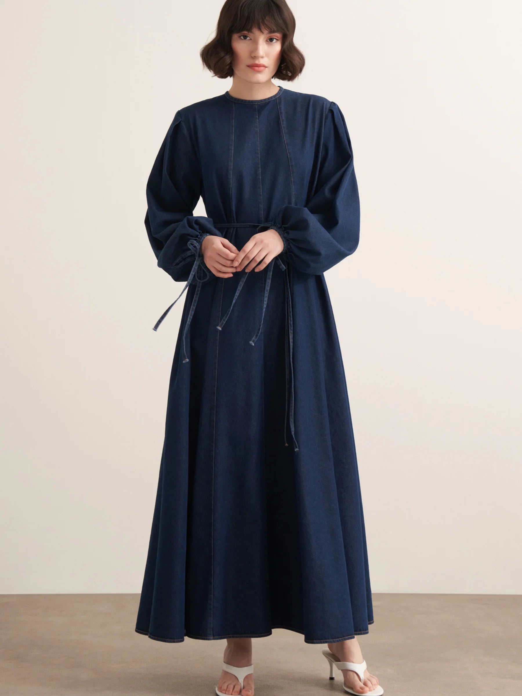 Maya Minimal Denim Dress by Muserobe, side view