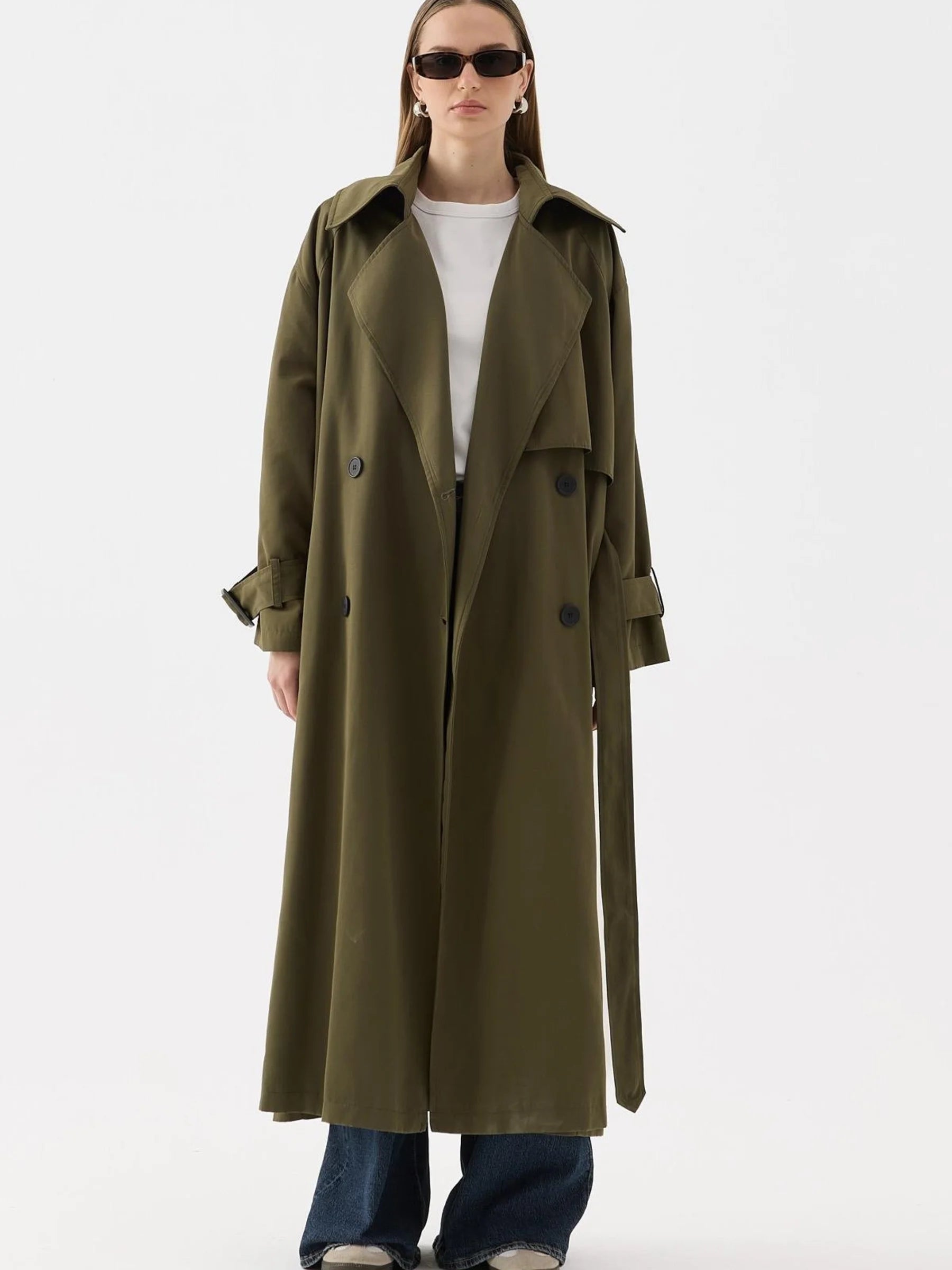 Drapierter Trenchcoat mit Knöpfen - Stein