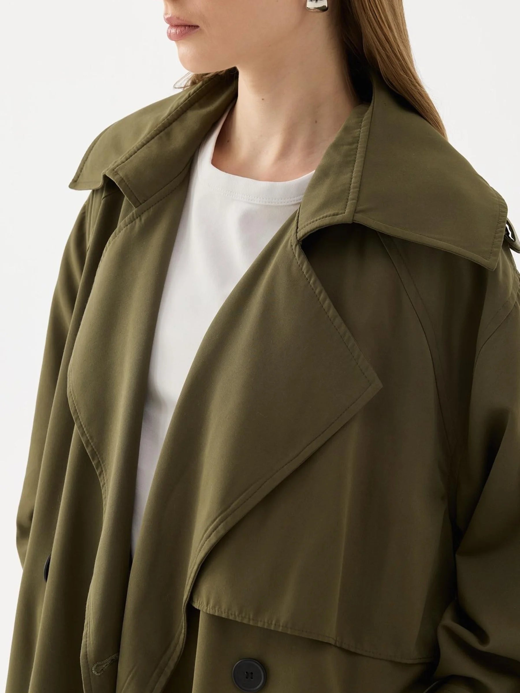 Drapierter Trenchcoat mit Knöpfen - Stein
