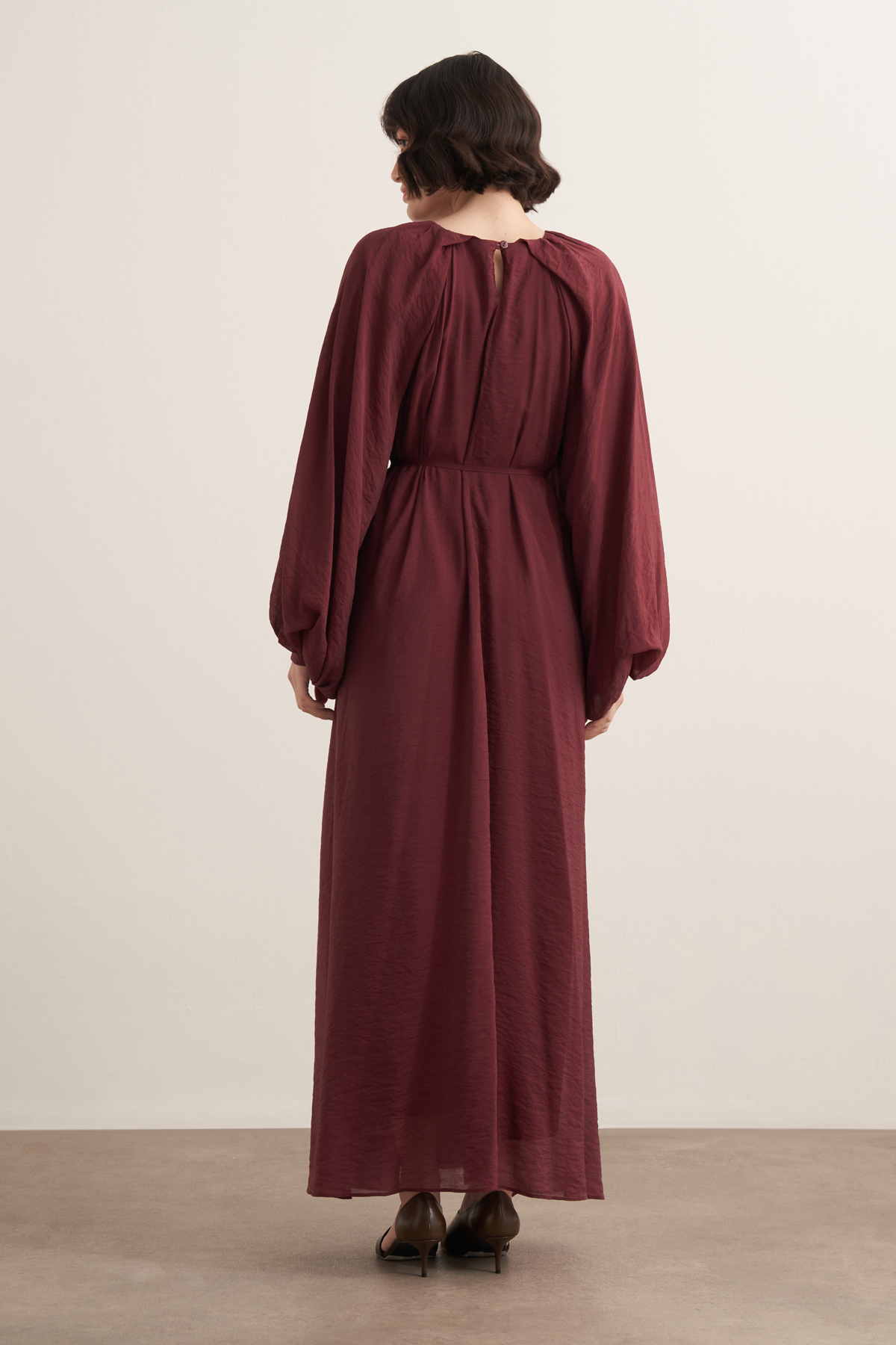 Leyla Balloon Sleeve Dress – Burgundy