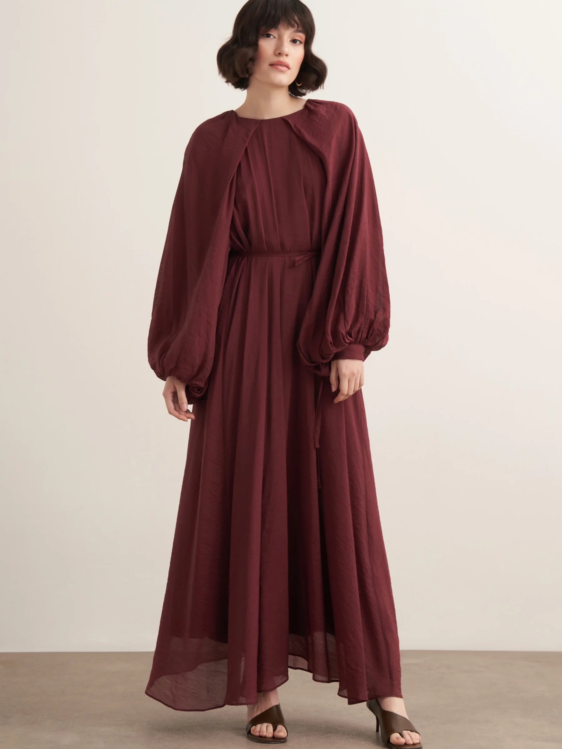 Leyla Balloon Sleeve Dress - Burgundy