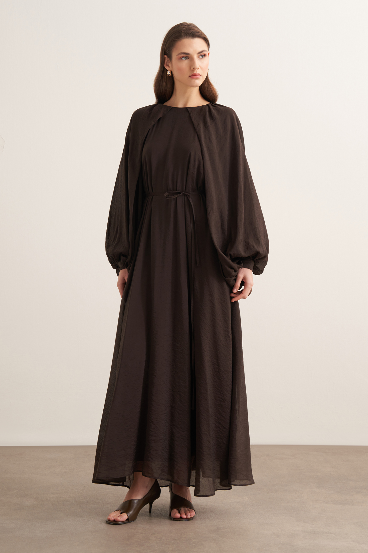 Leyla Balloon Sleeve Dress - Dark Brown
