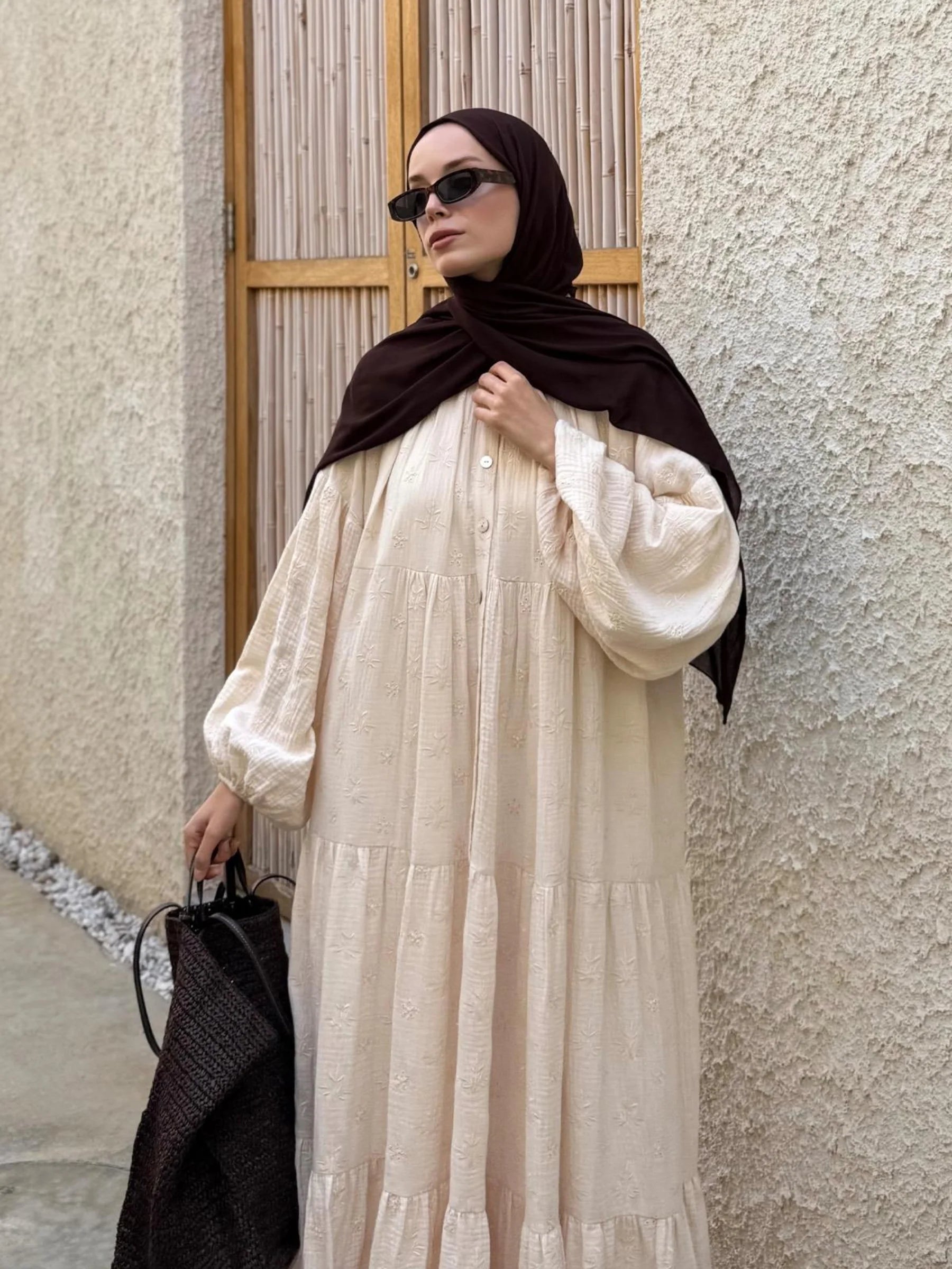 Meyra Embroidered Muslin Dress - Creme