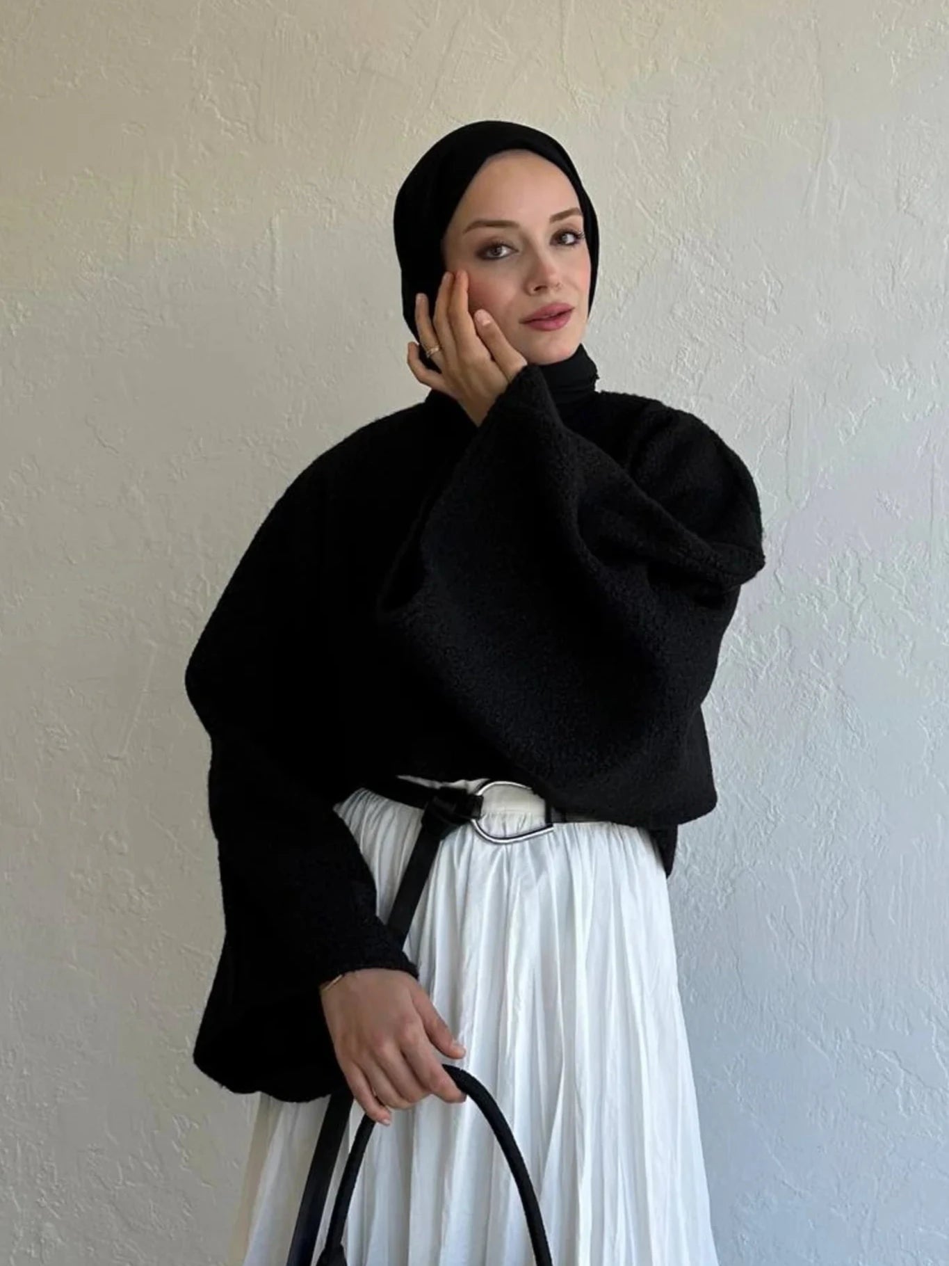 Bouclé-Pullover-Oberteil - Schwarz