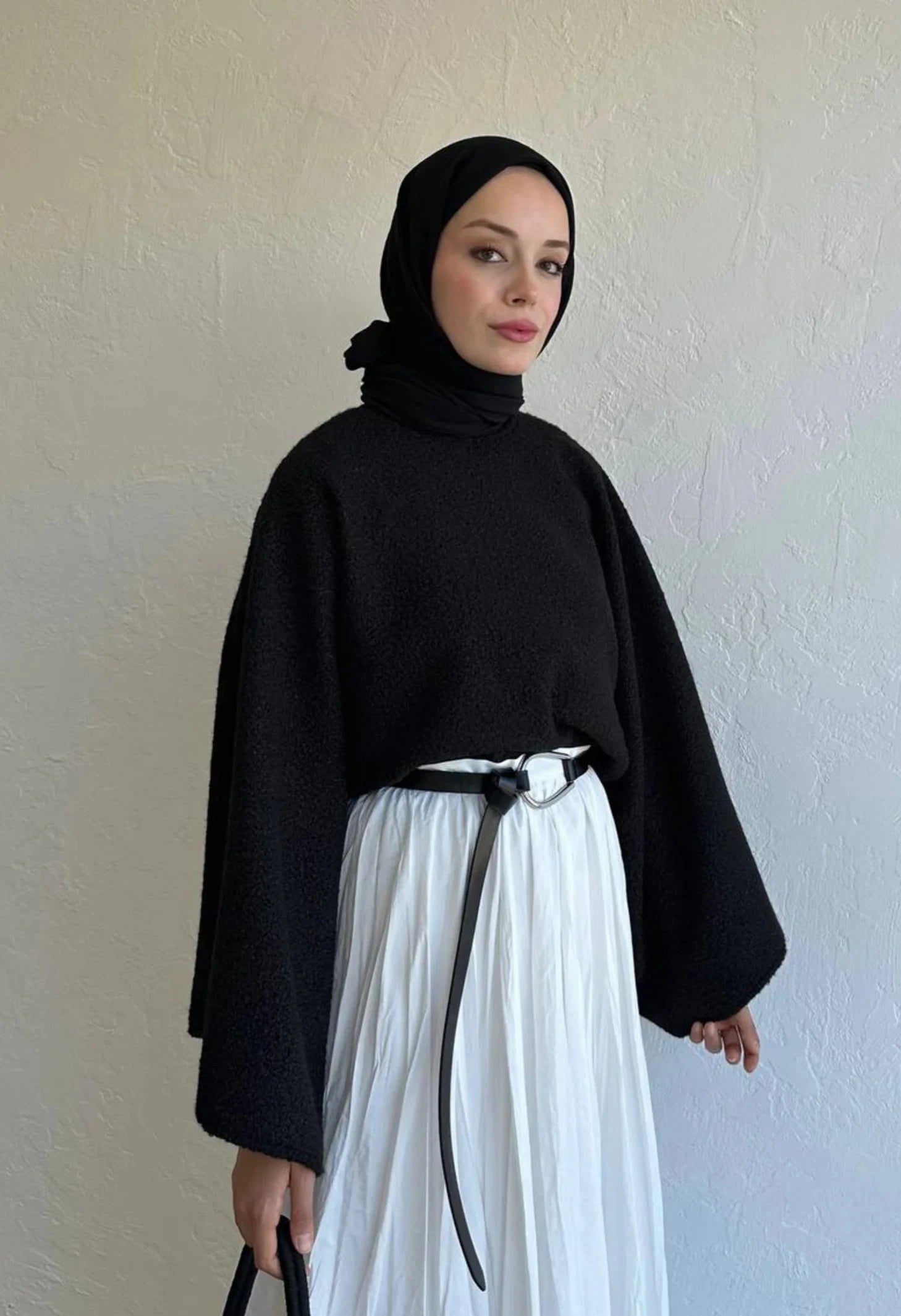 Bouclé-Pullover-Oberteil - Schwarz