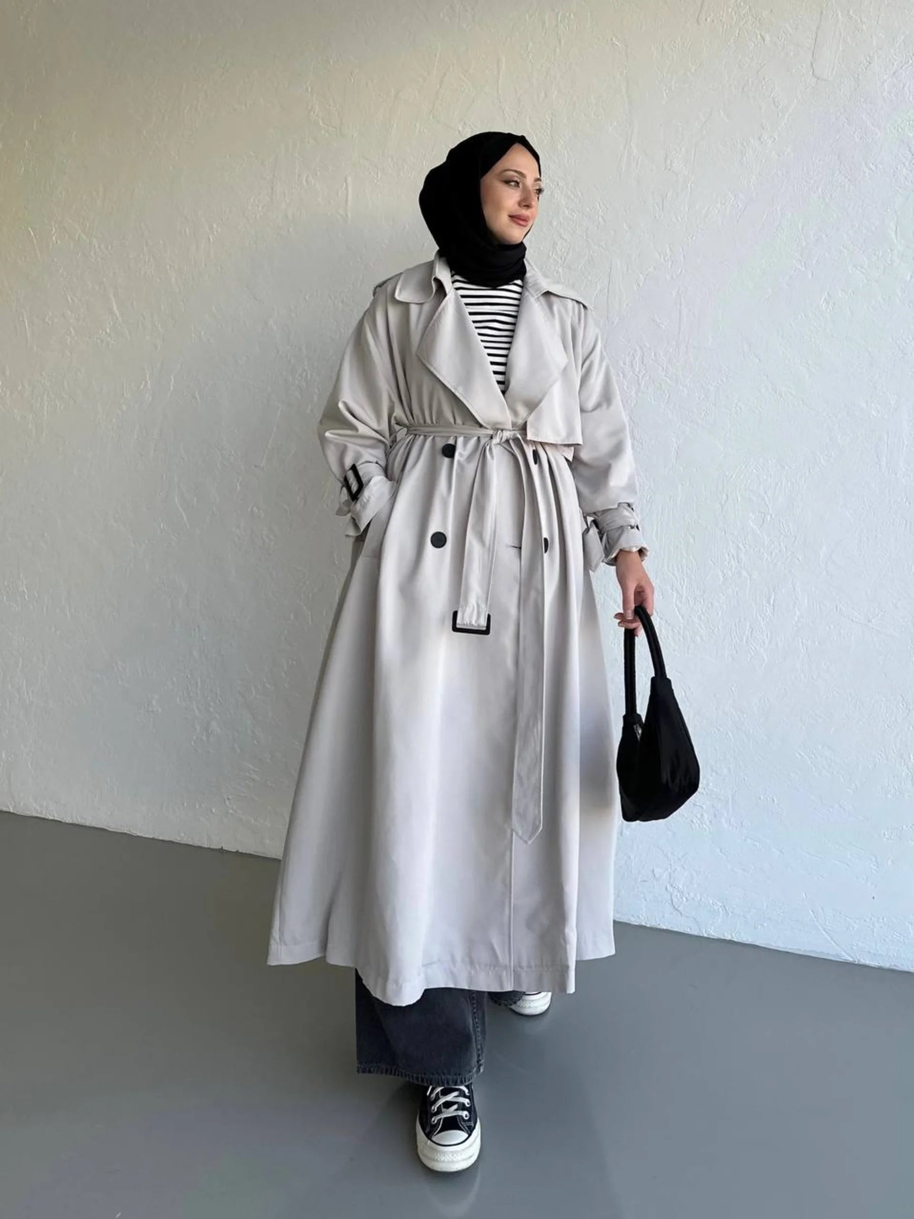 Drapierter Trenchcoat mit Knöpfen – Stein