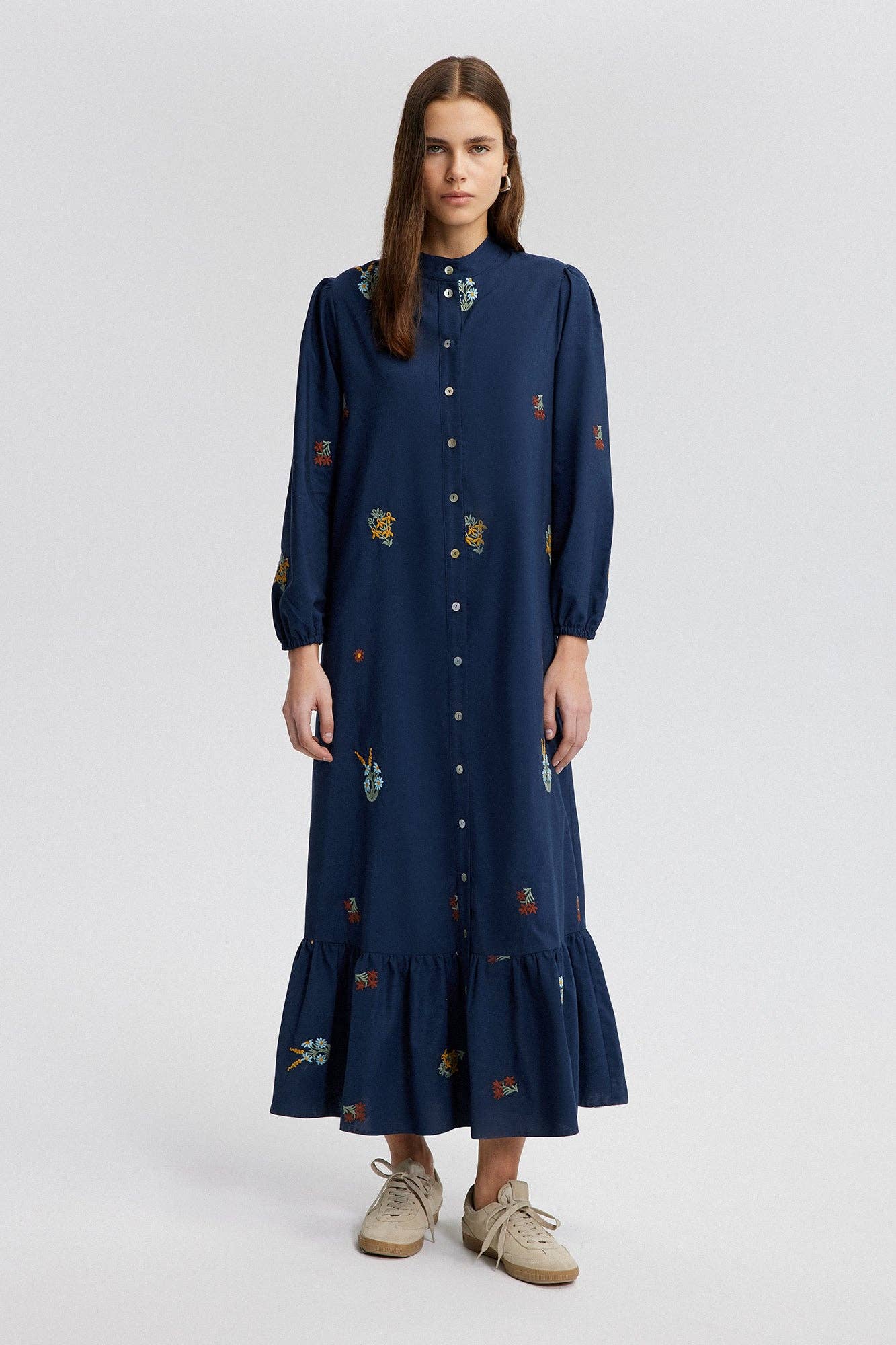 navy blue maxi shirt dress Avrnliq Womens 100% Cotton Button Down Maxi Shirt Dress Navy Collared Short Sleeve Side Pockets Loose A-Line,Size 2XL, Women's, Blue