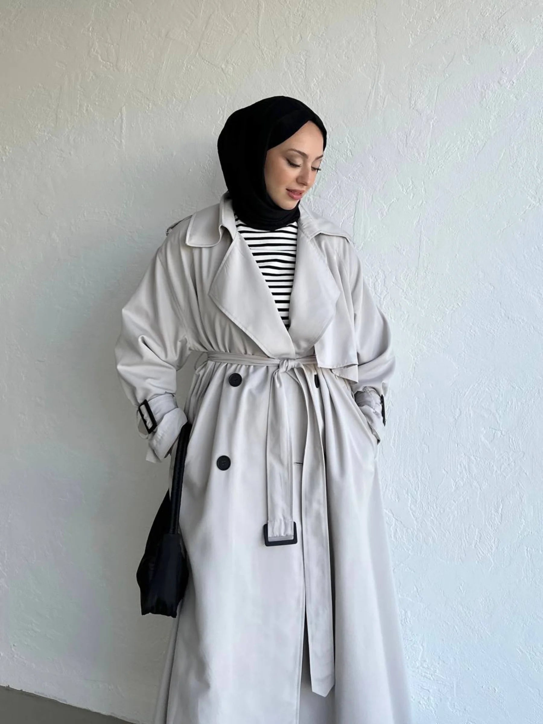 Drapierter Trenchcoat mit Knöpfen – Stein