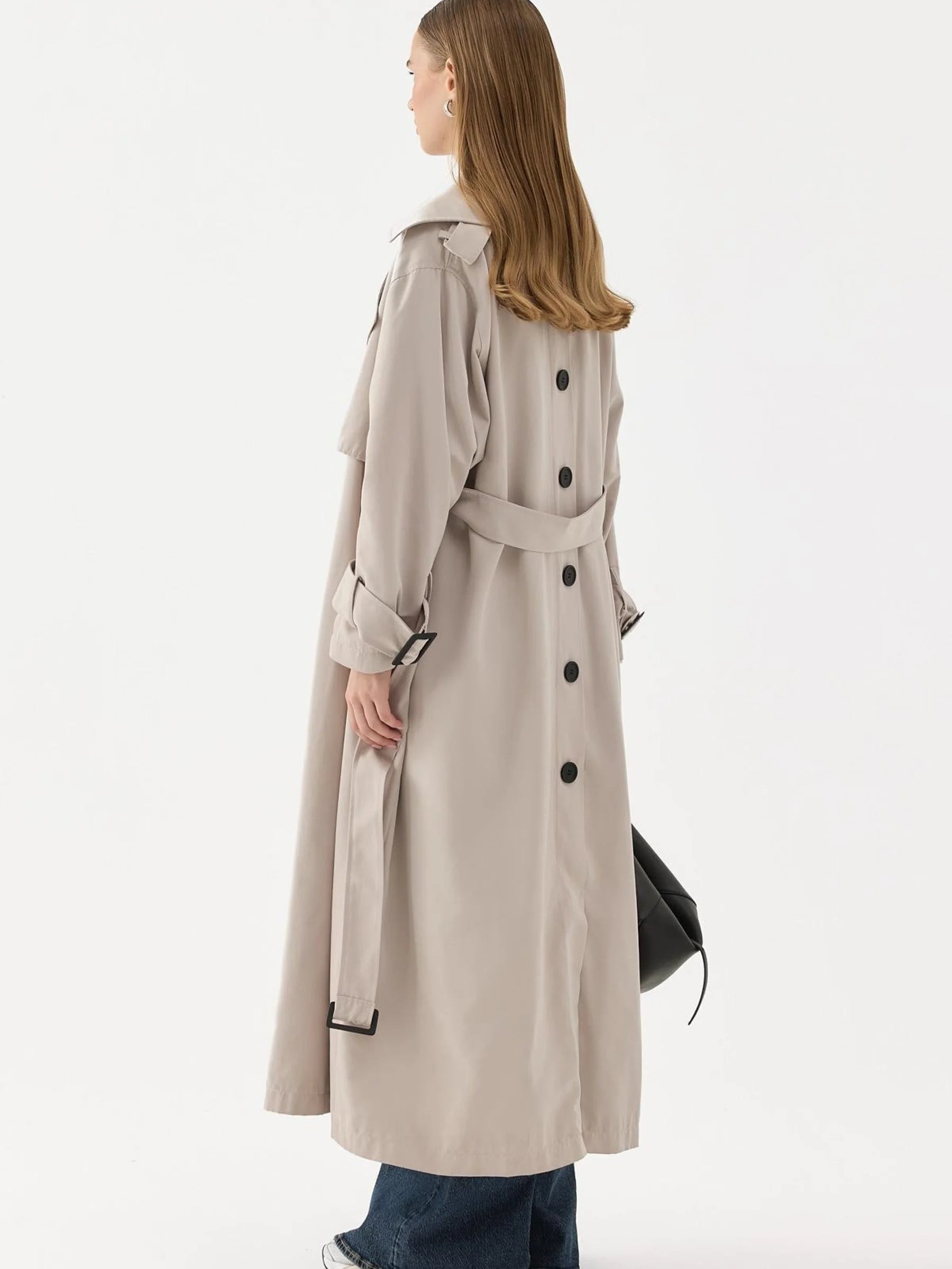 Drapierter Trenchcoat mit Knöpfen – Stein