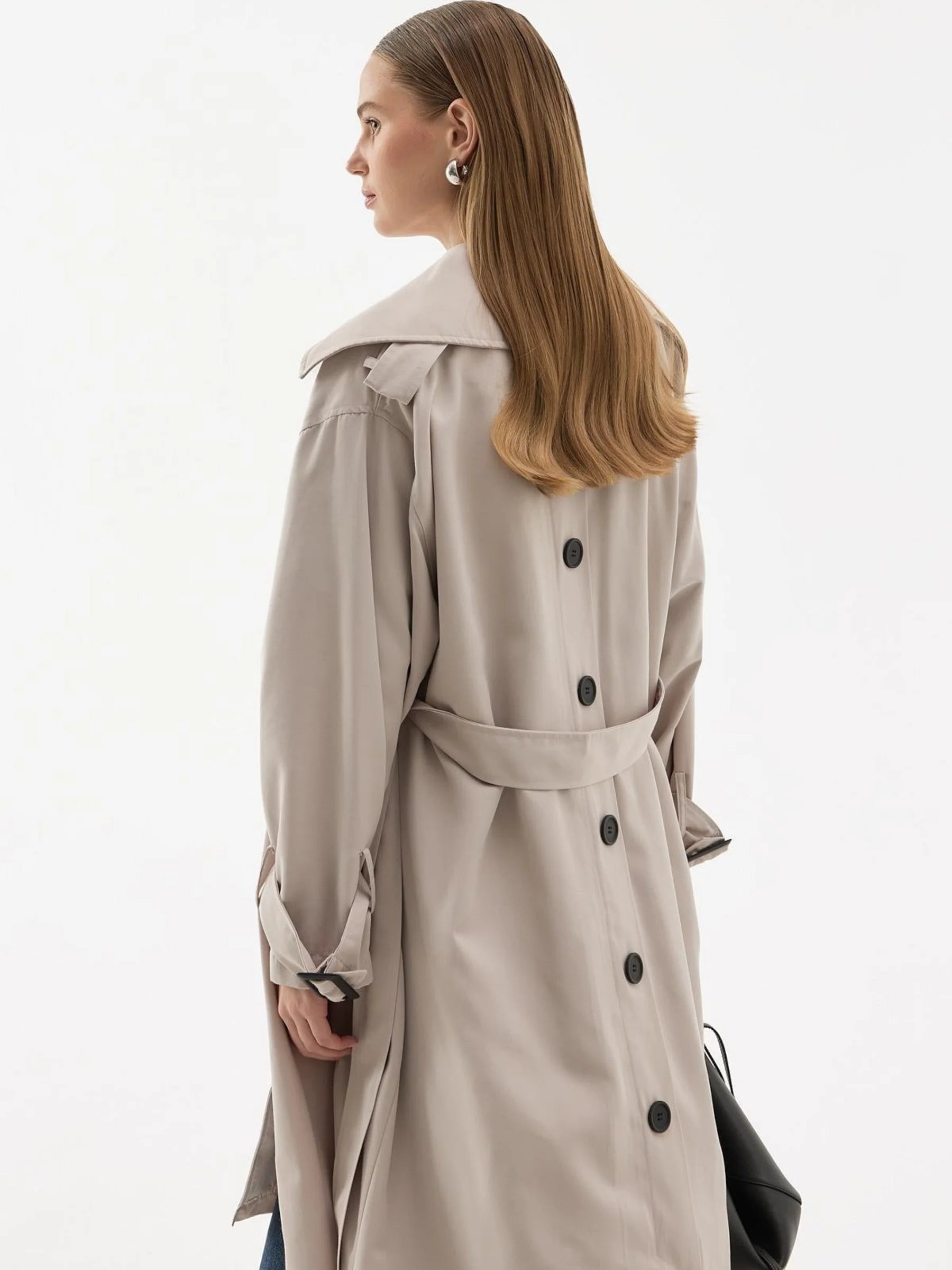 Drapierter Trenchcoat mit Knöpfen – Stein