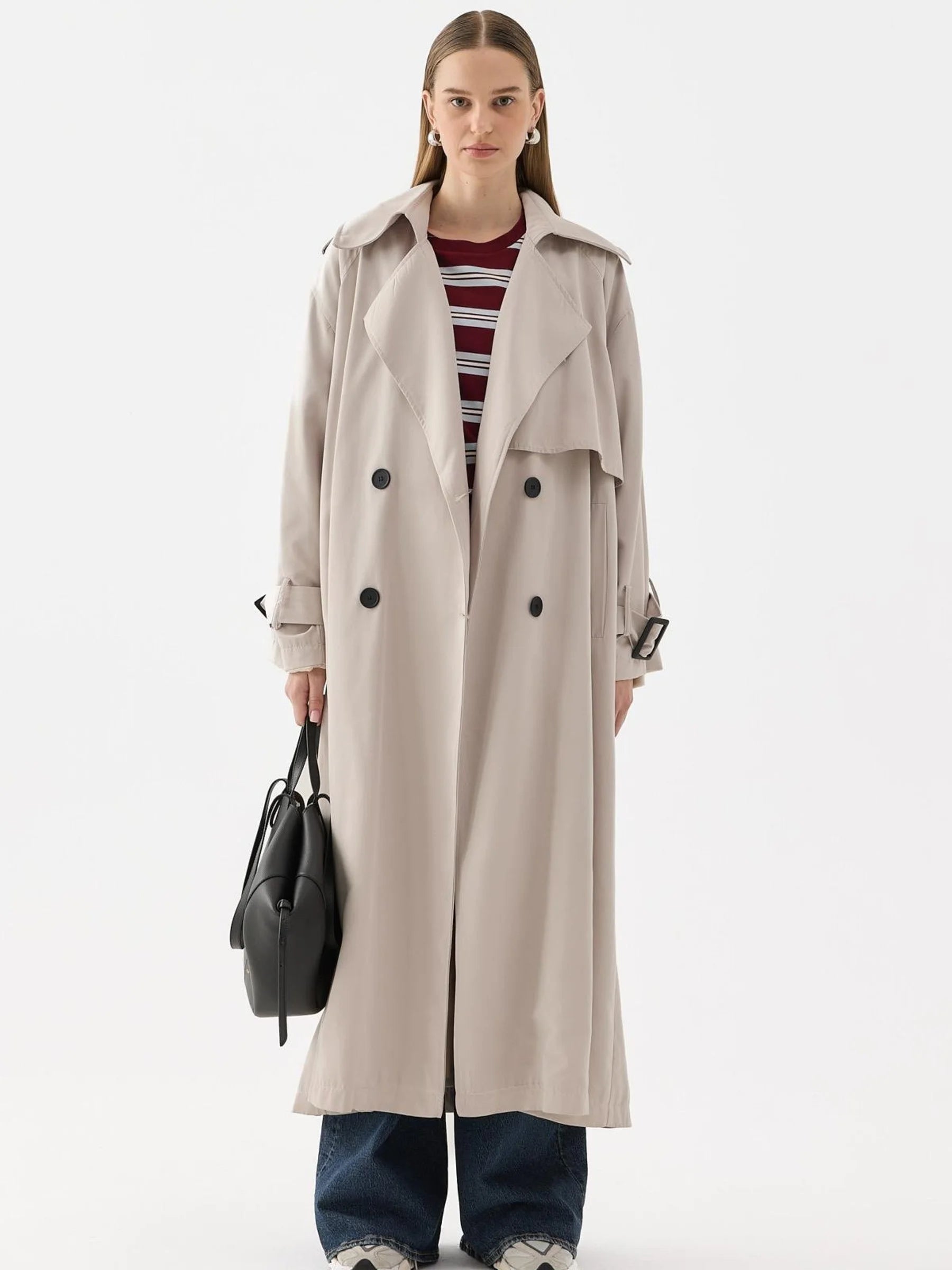Drapierter Trenchcoat mit Knöpfen – Stein
