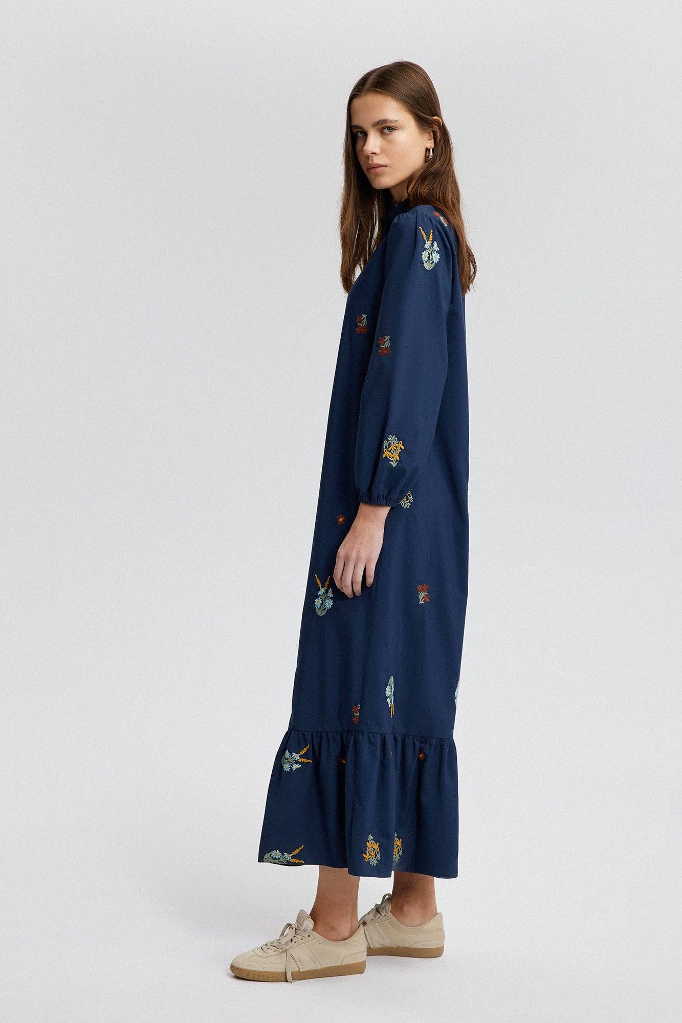 Embroidered Maxi Shirt Dress in Navy Blue by Muserobe, back view