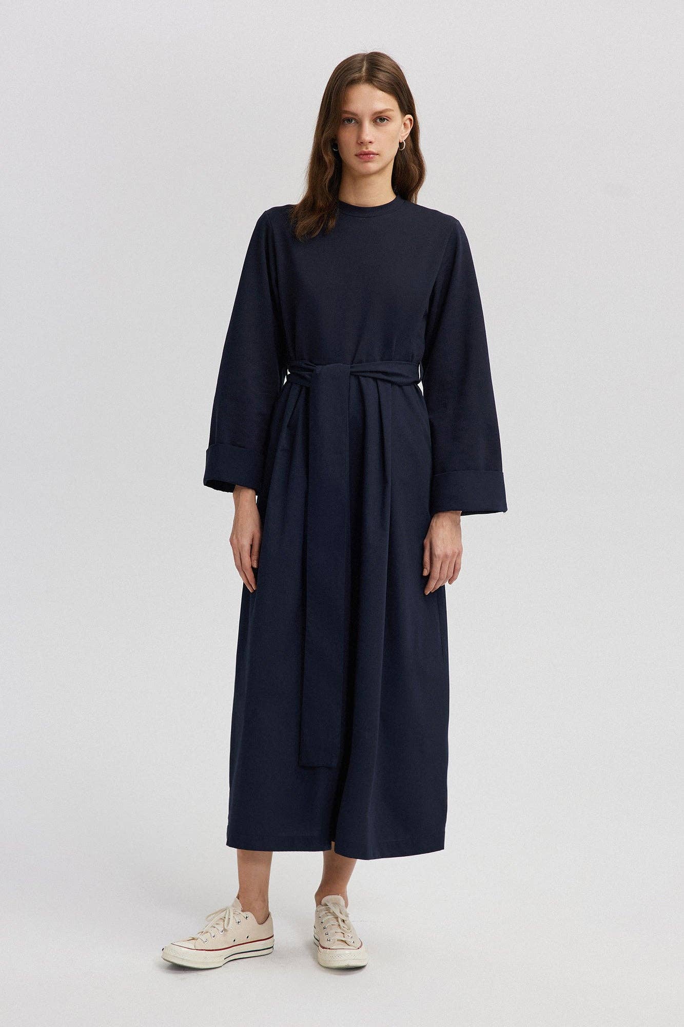Belted Wide-Leg Jumpsuit - Navy Blue