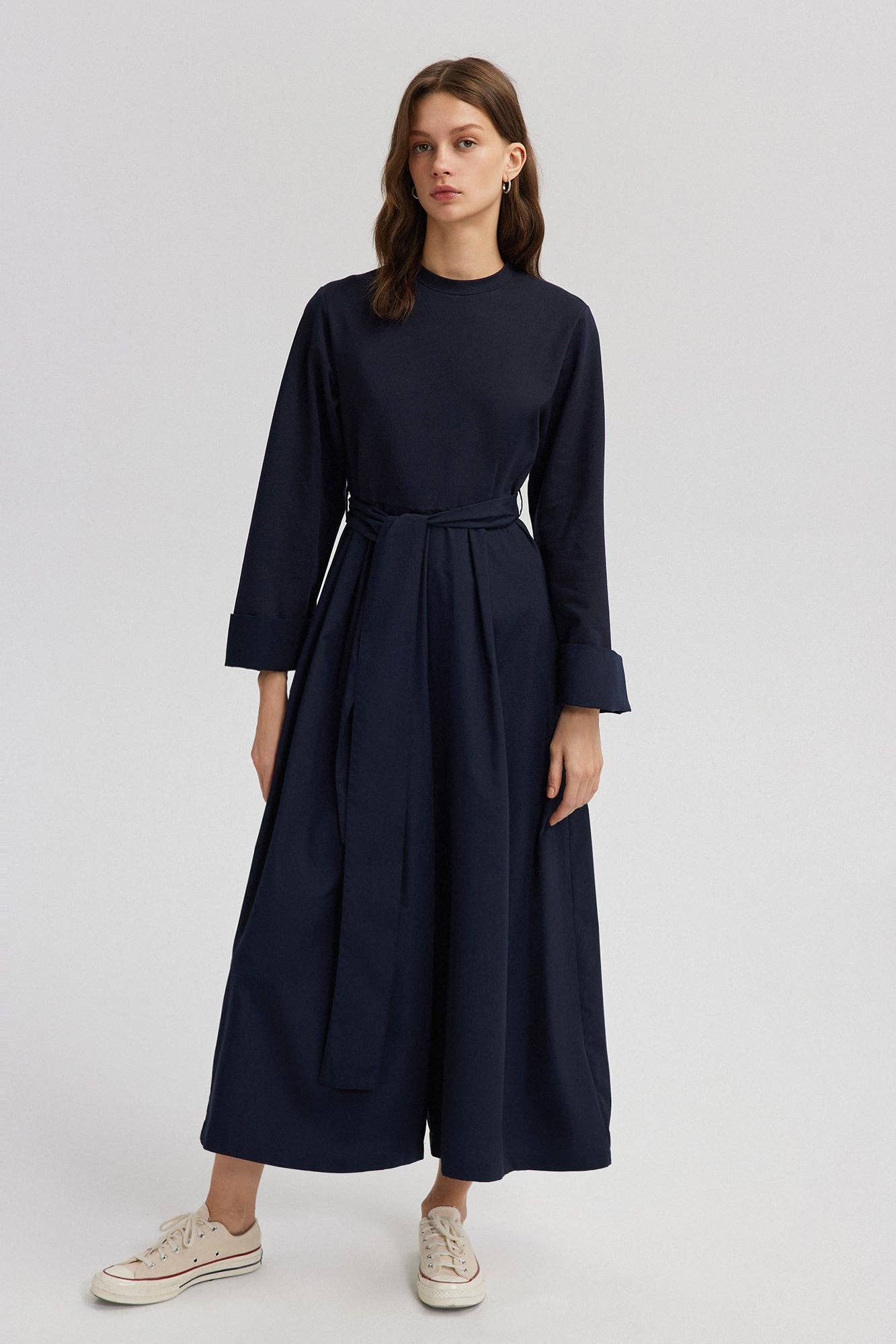 Belted Wide-Leg Jumpsuit - Navy Blue
