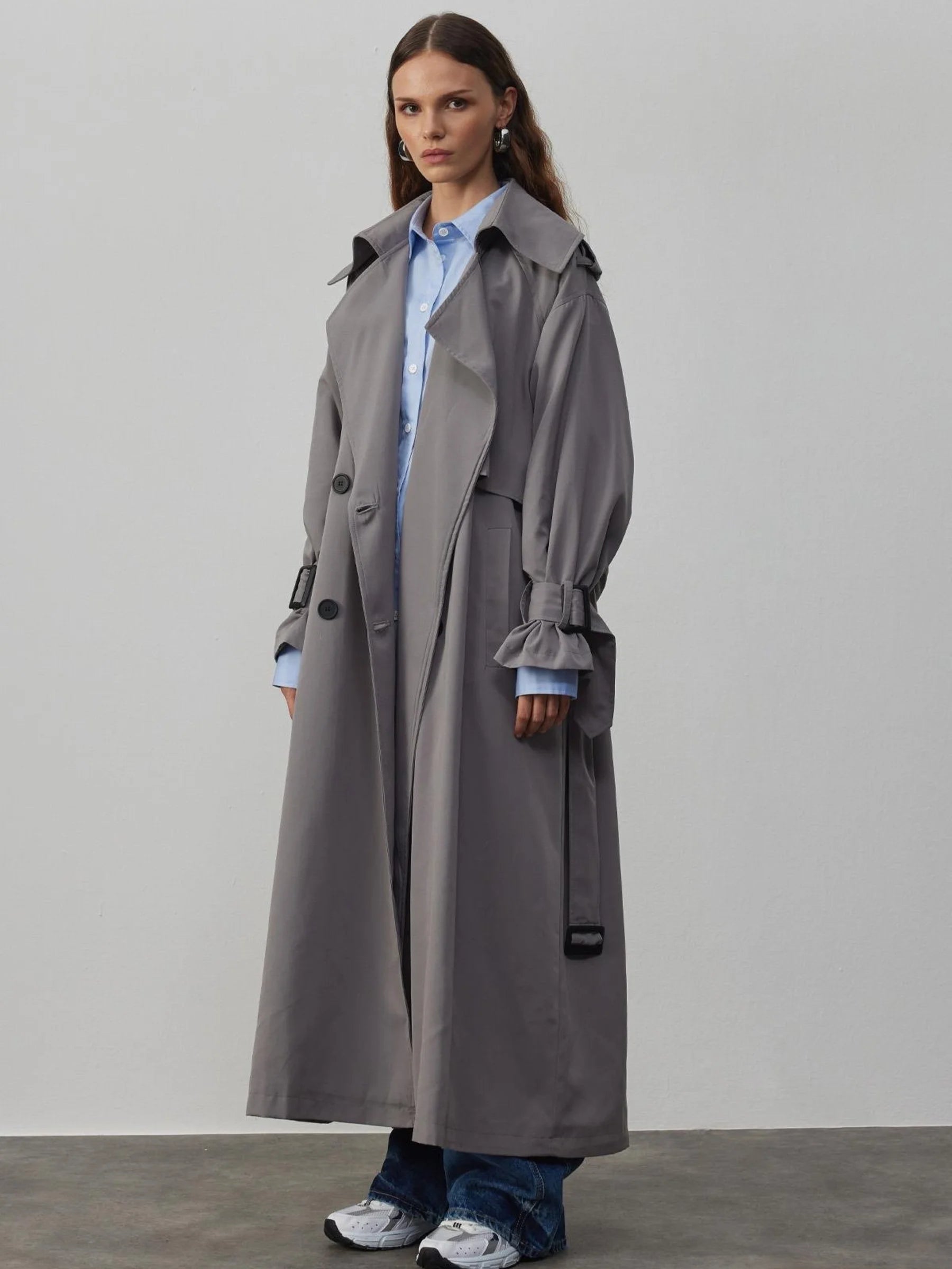 Drapierter Trenchcoat mit Knöpfen - Stein