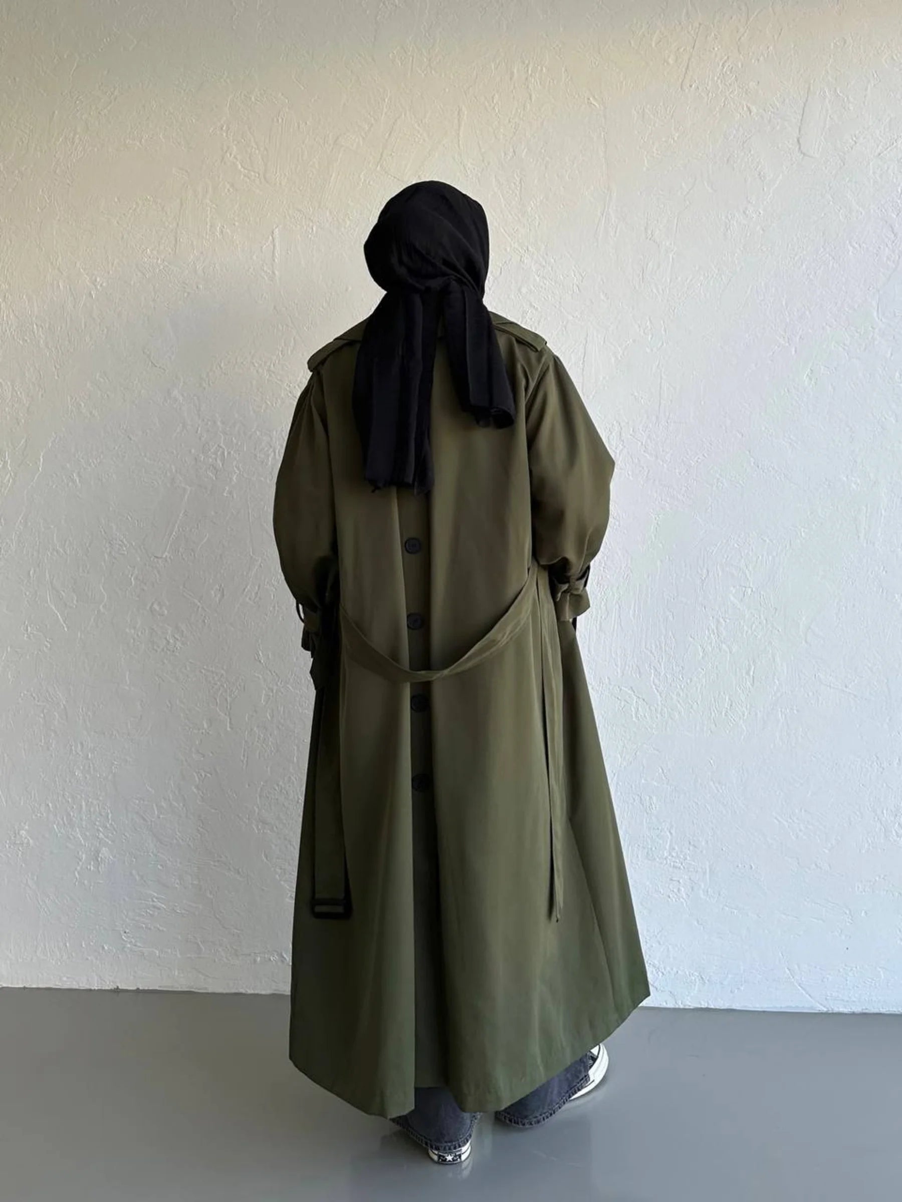 Drapierter Trenchcoat mit Knöpfen - Stein