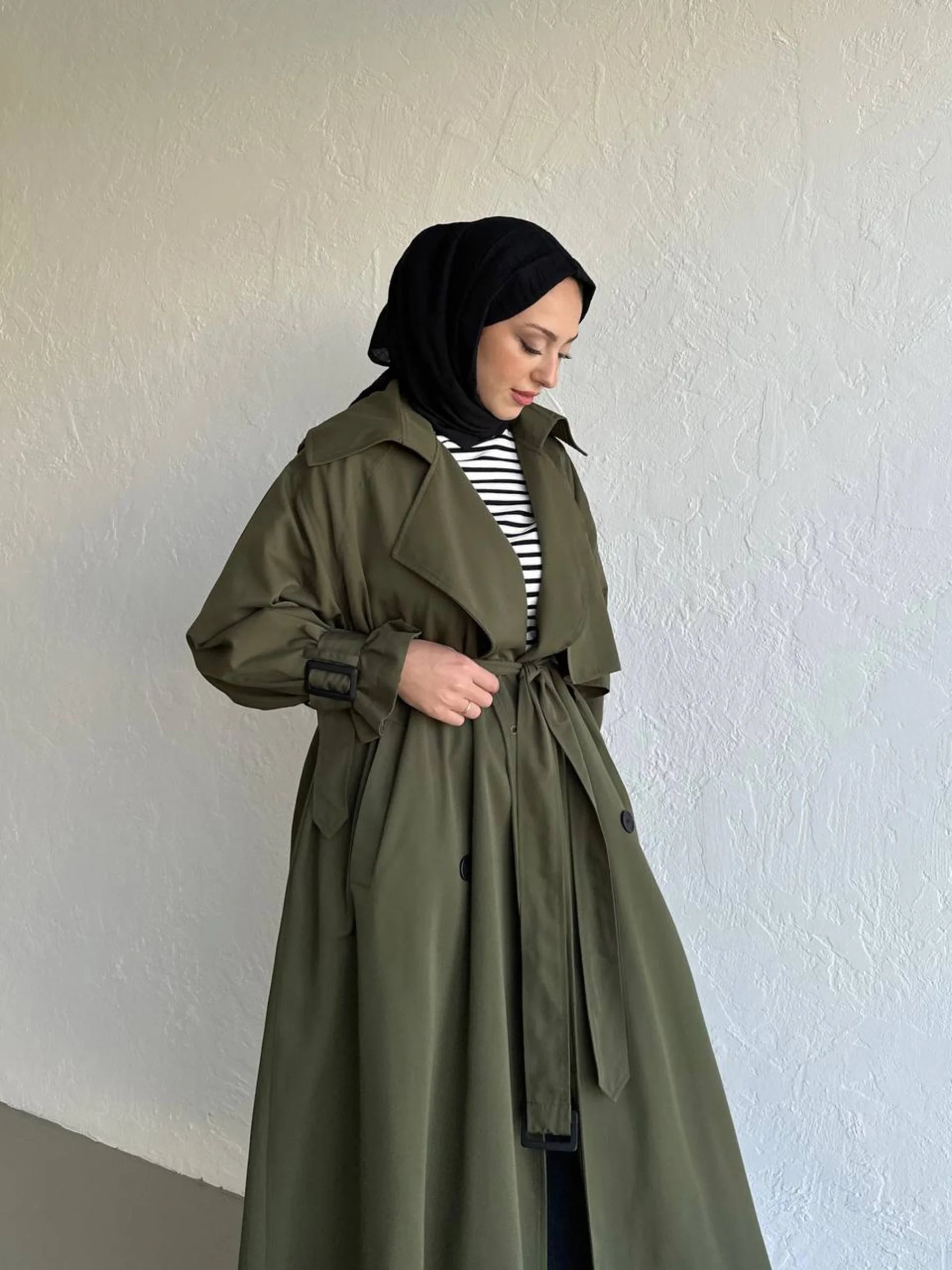 Drapierter Trenchcoat mit Knöpfen - Stein