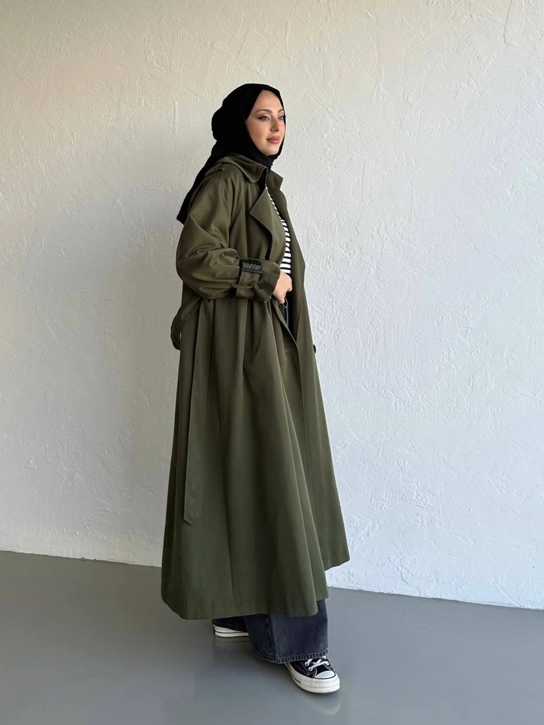 Drapierter Trenchcoat mit Knöpfen - Stein