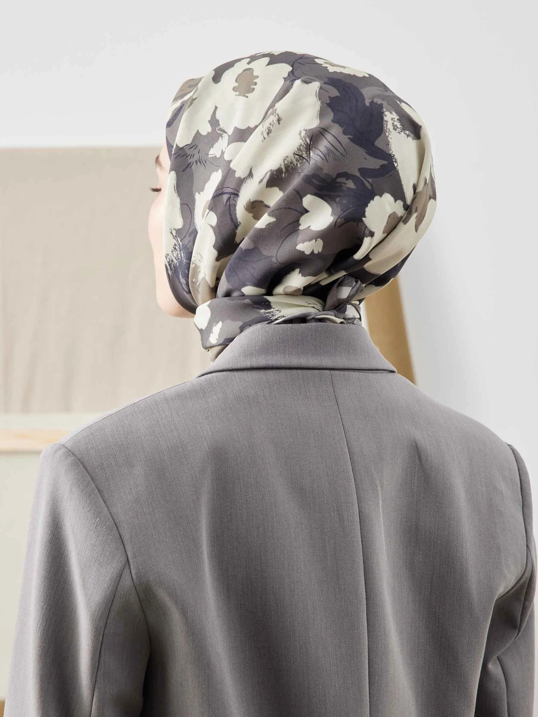 Floral Comfort Headscarf in Taupe by Muserobe, back view