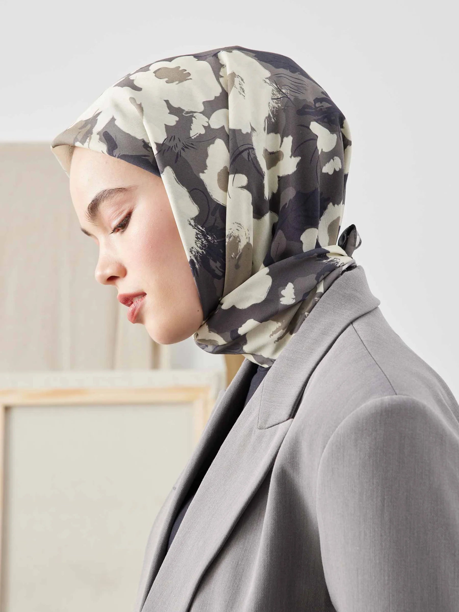 Floral Comfort Headscarf in Taupe by Muserobe, side view