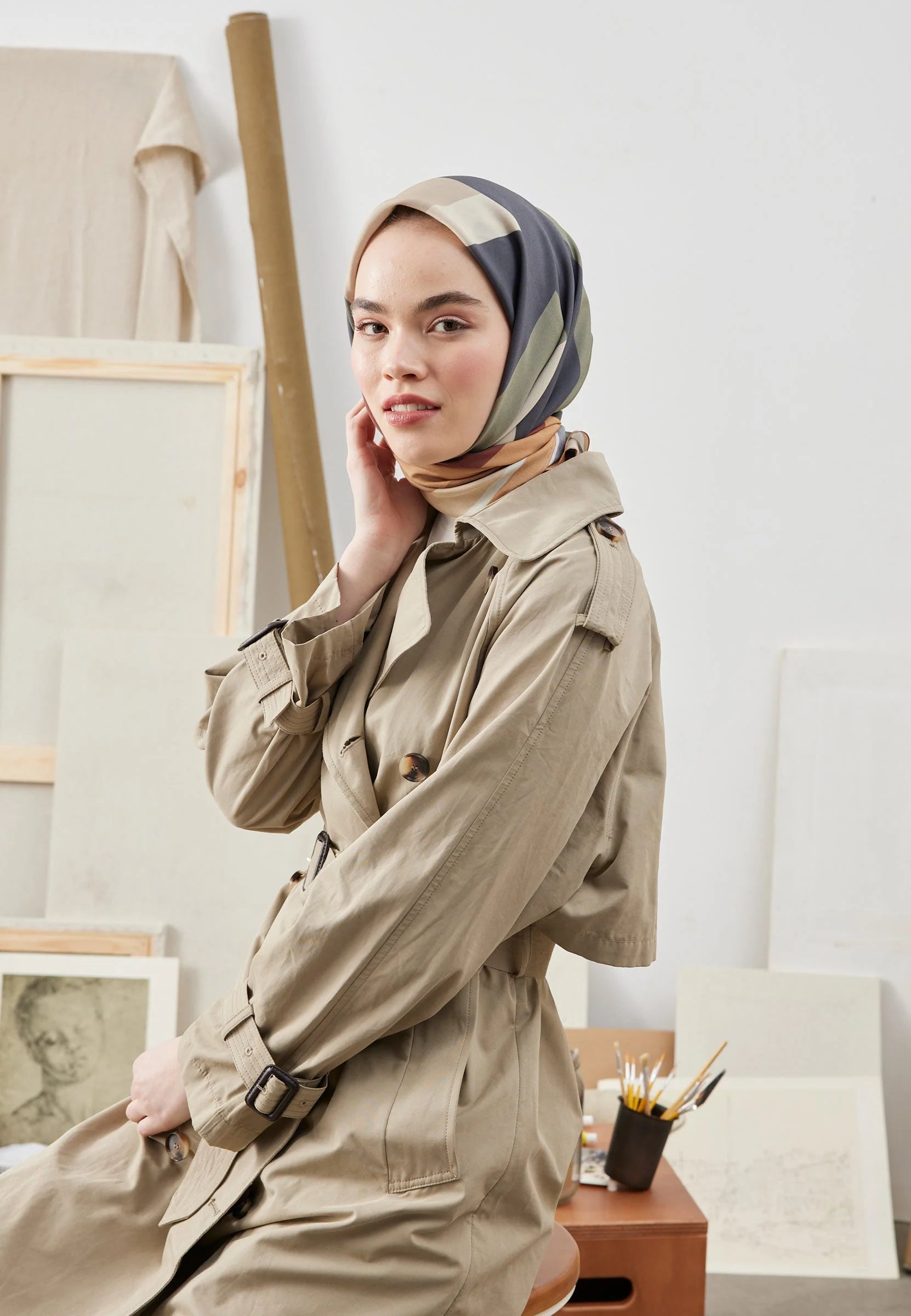 Colorful Comfort Headscarf in Khaki by Muserobe, headscarf