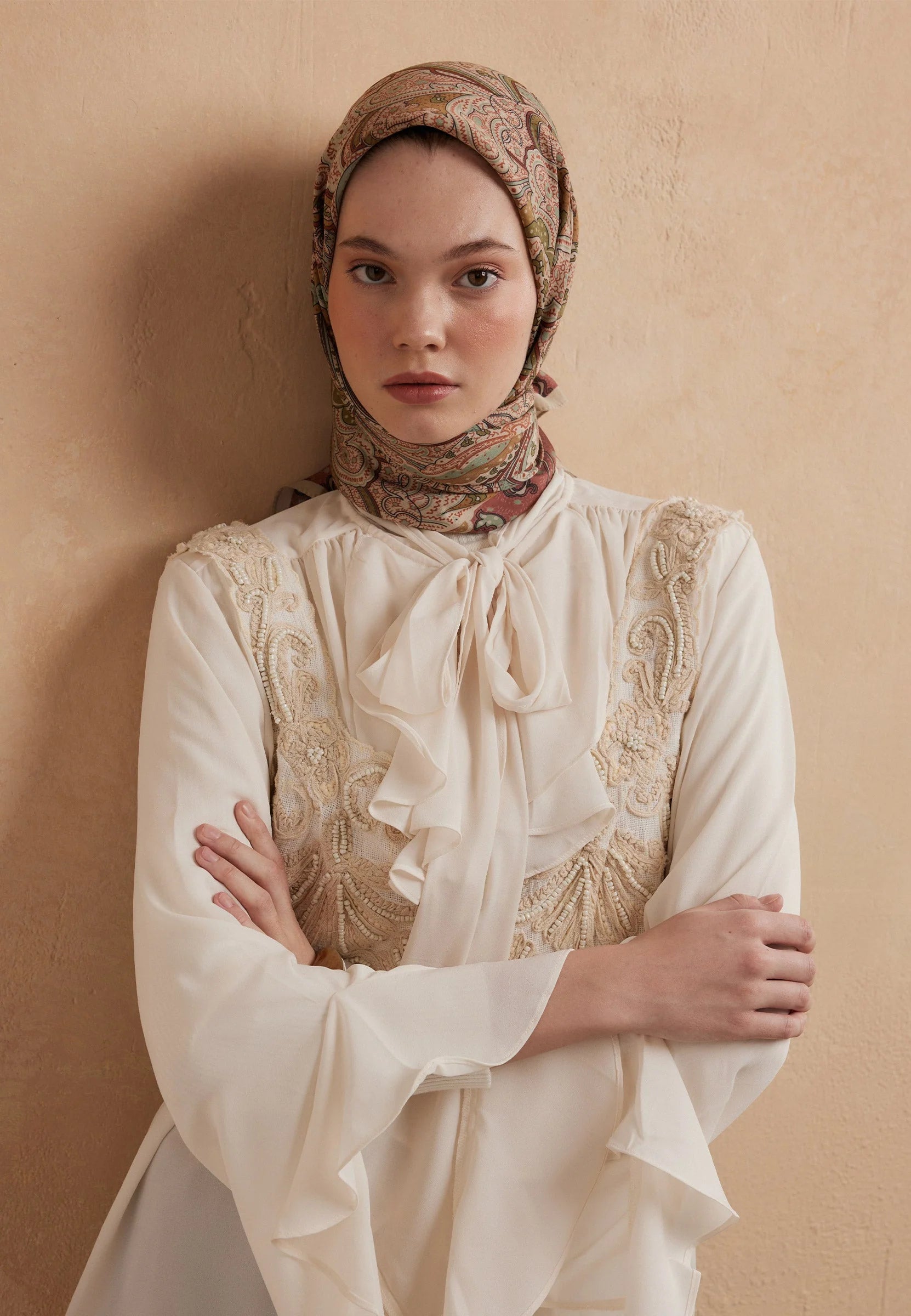 Ethnic Patterned Headscarf in Copper by Muserobe, headscarf