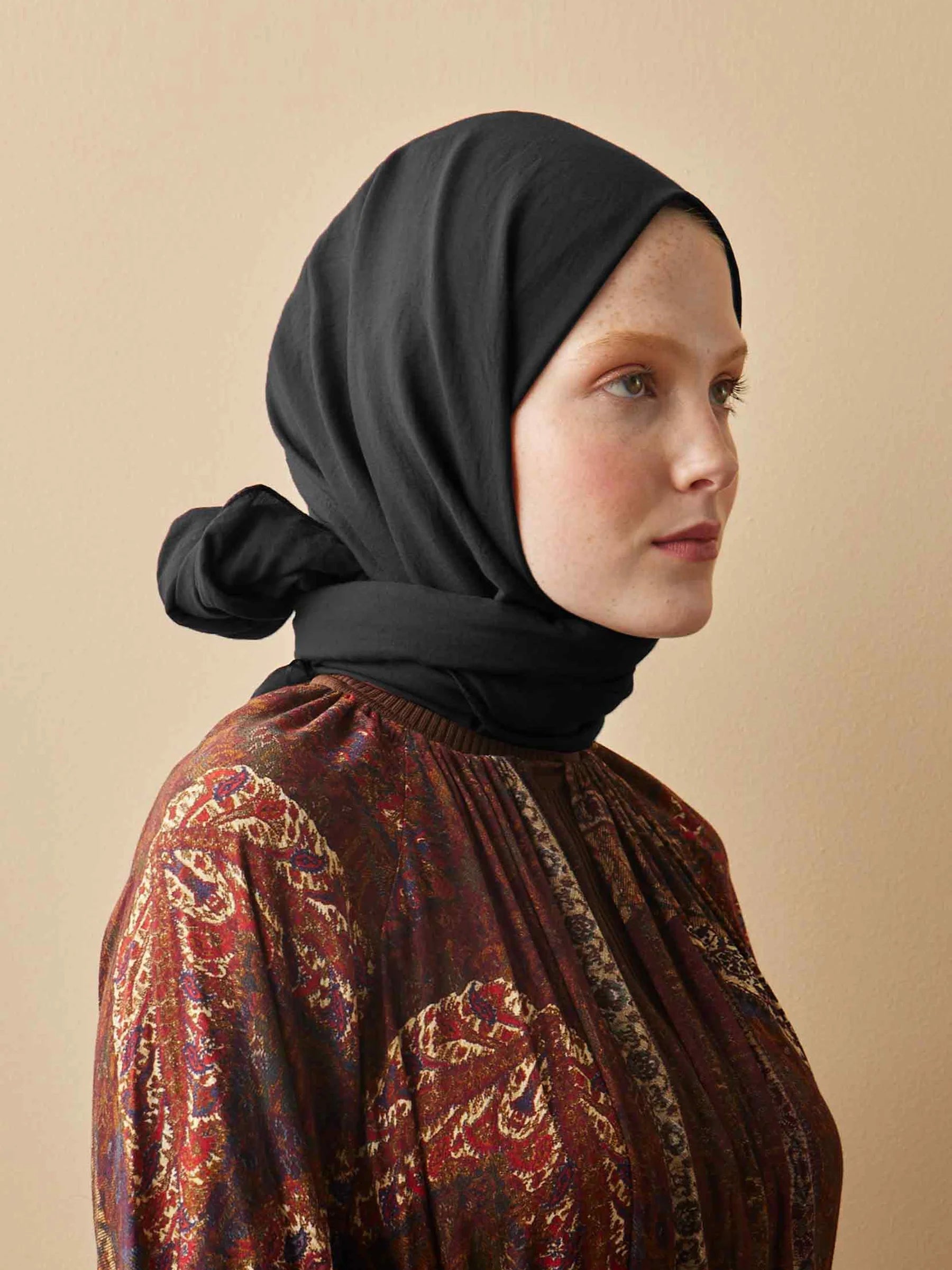 Crinkle Cotton Headscarf in Black by Muserobe, headscarf