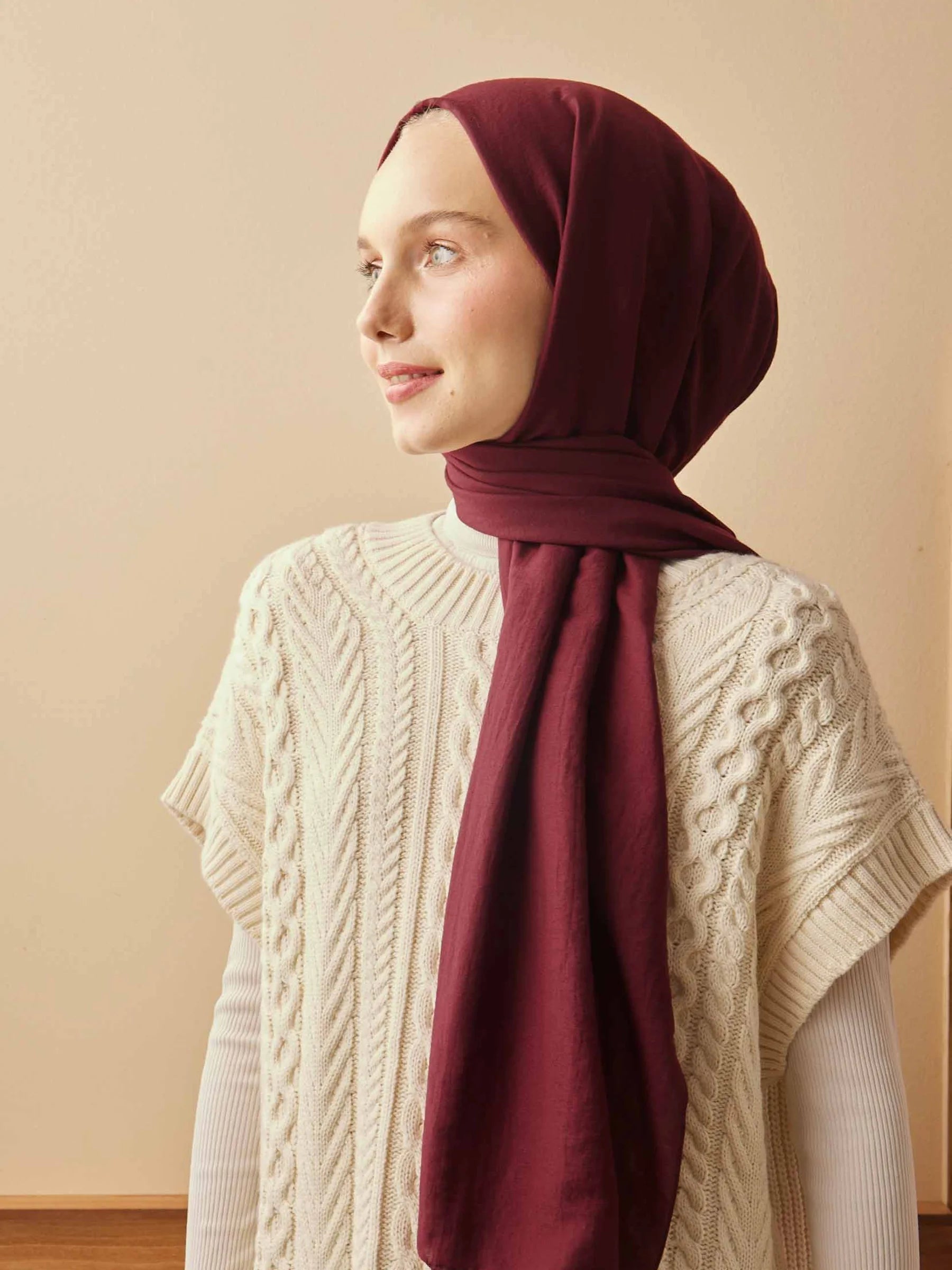 Crinkle Cotton Headscarf in Burgundy by Muserobe, back view