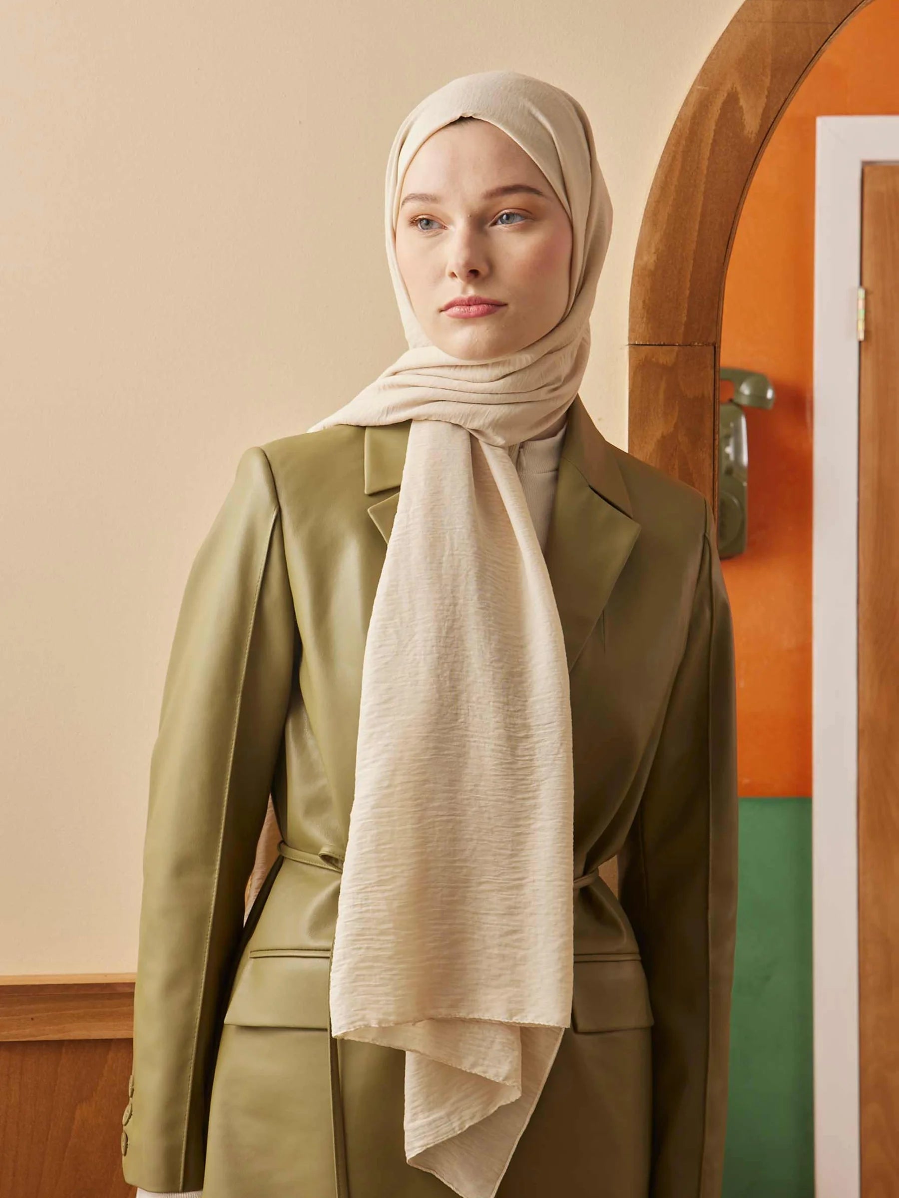 Crinkle Cotton Headscarf in Cream by Muserobe, headscarf