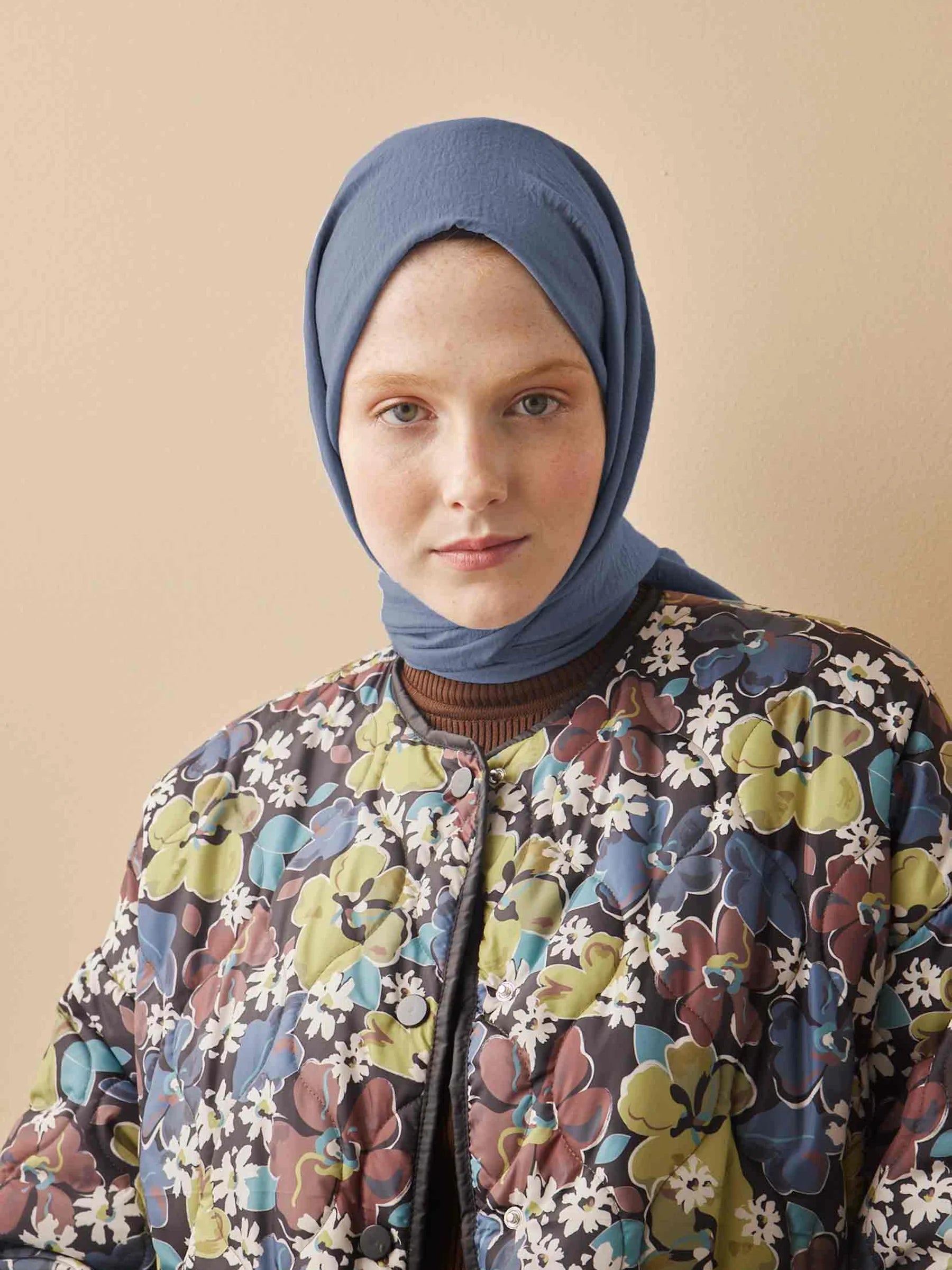 Crinkle Cotton Headscarf in Denim Blue by Muserobe, back view
