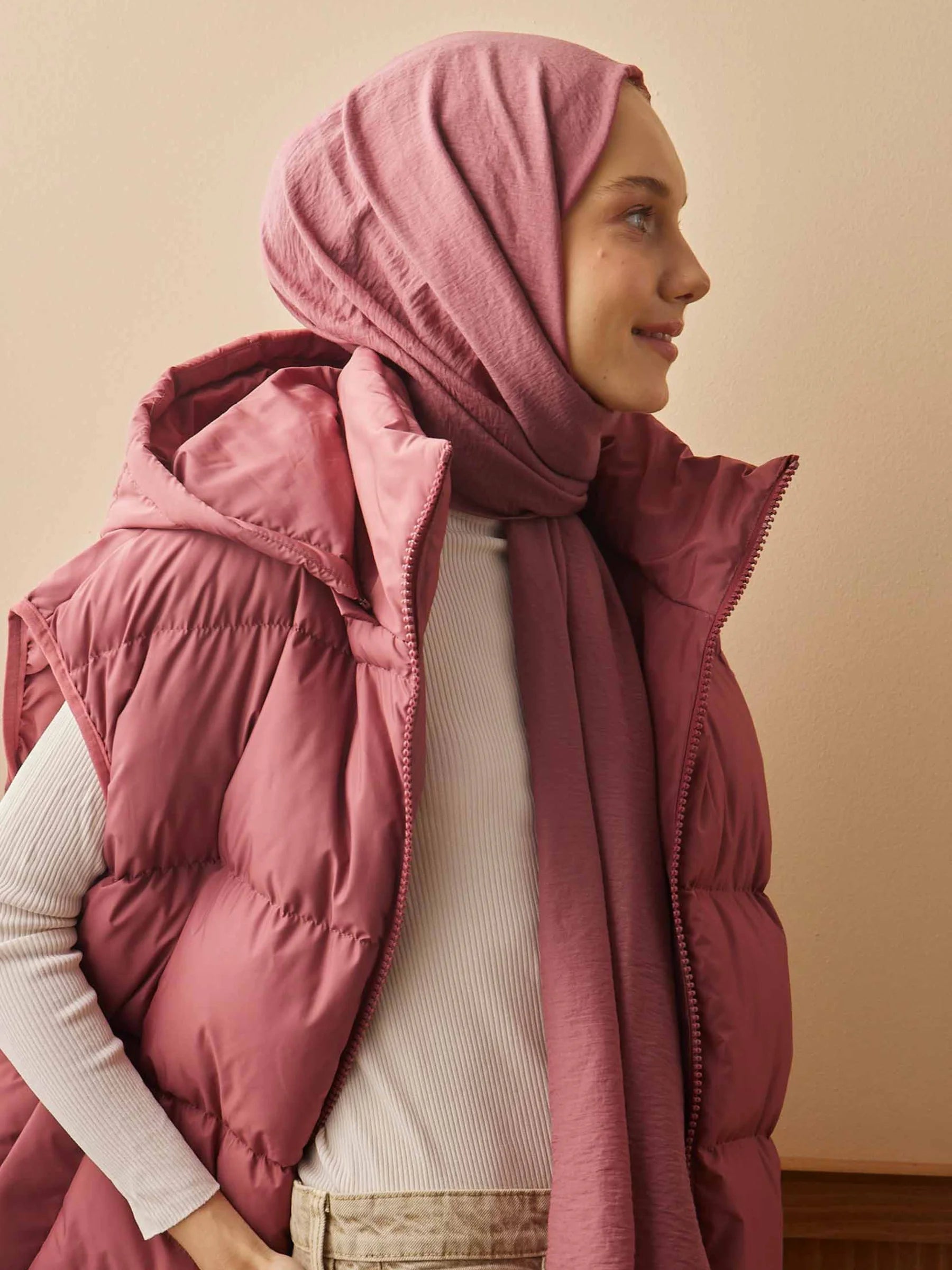 Crinkle Cotton Headscarf in Rose Pink by Muserobe, back view