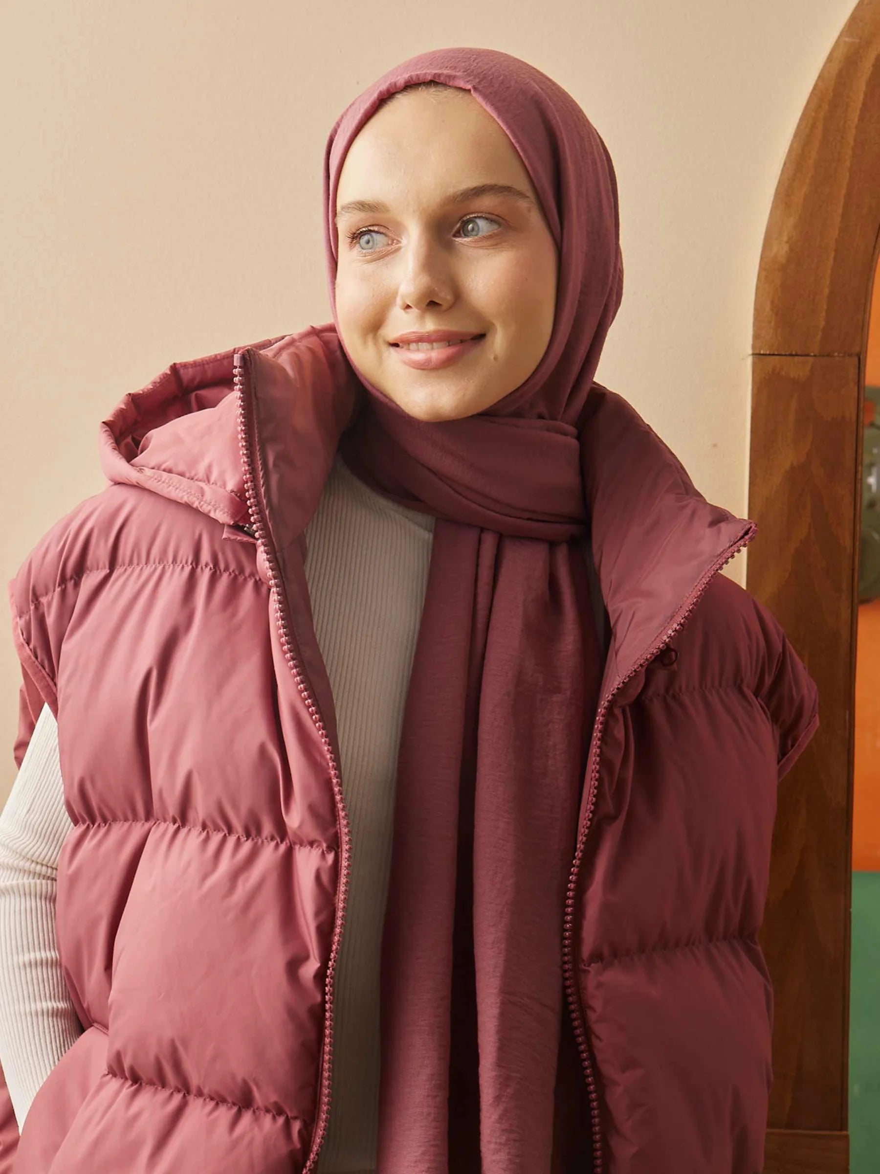 Crinkle Cotton Headscarf in Rose Pink by Muserobe, side view