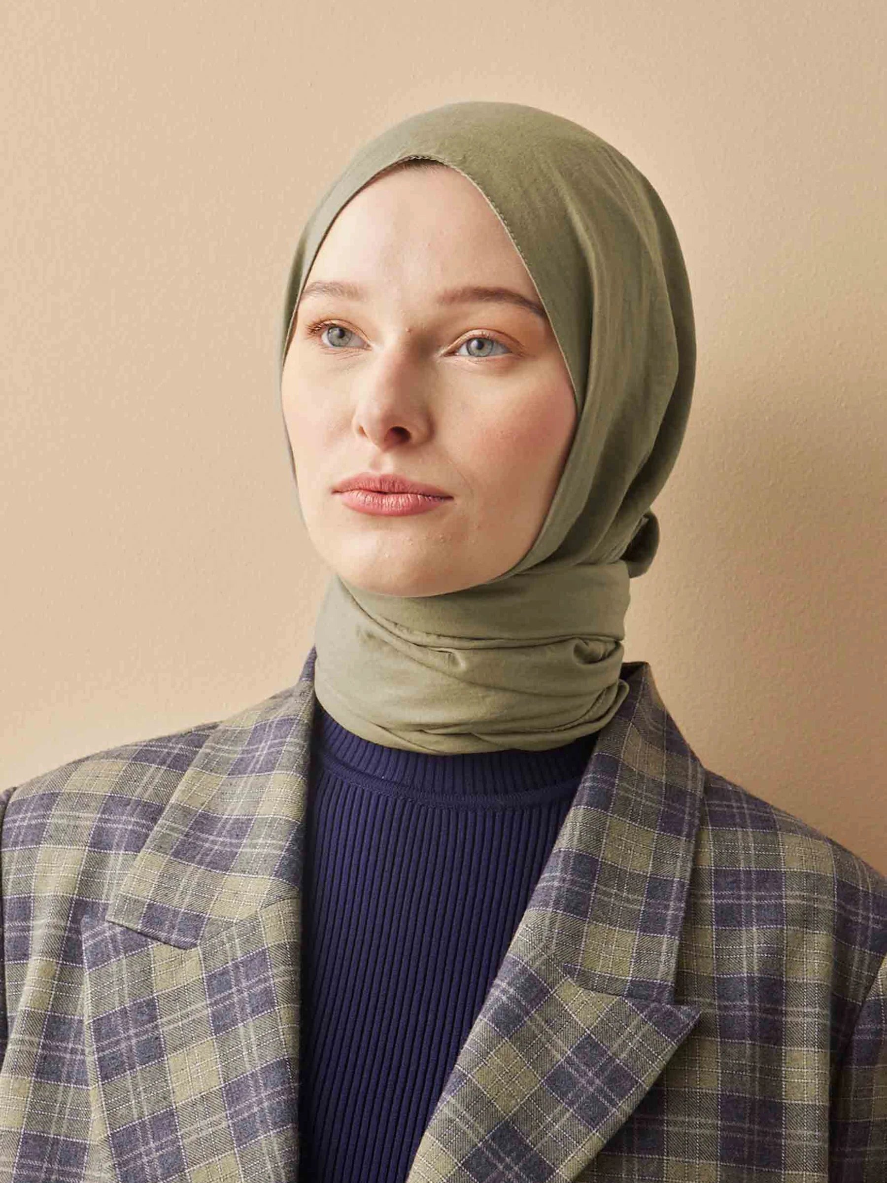Crinkle Cotton Headscarf in Sage by Muserobe, back view