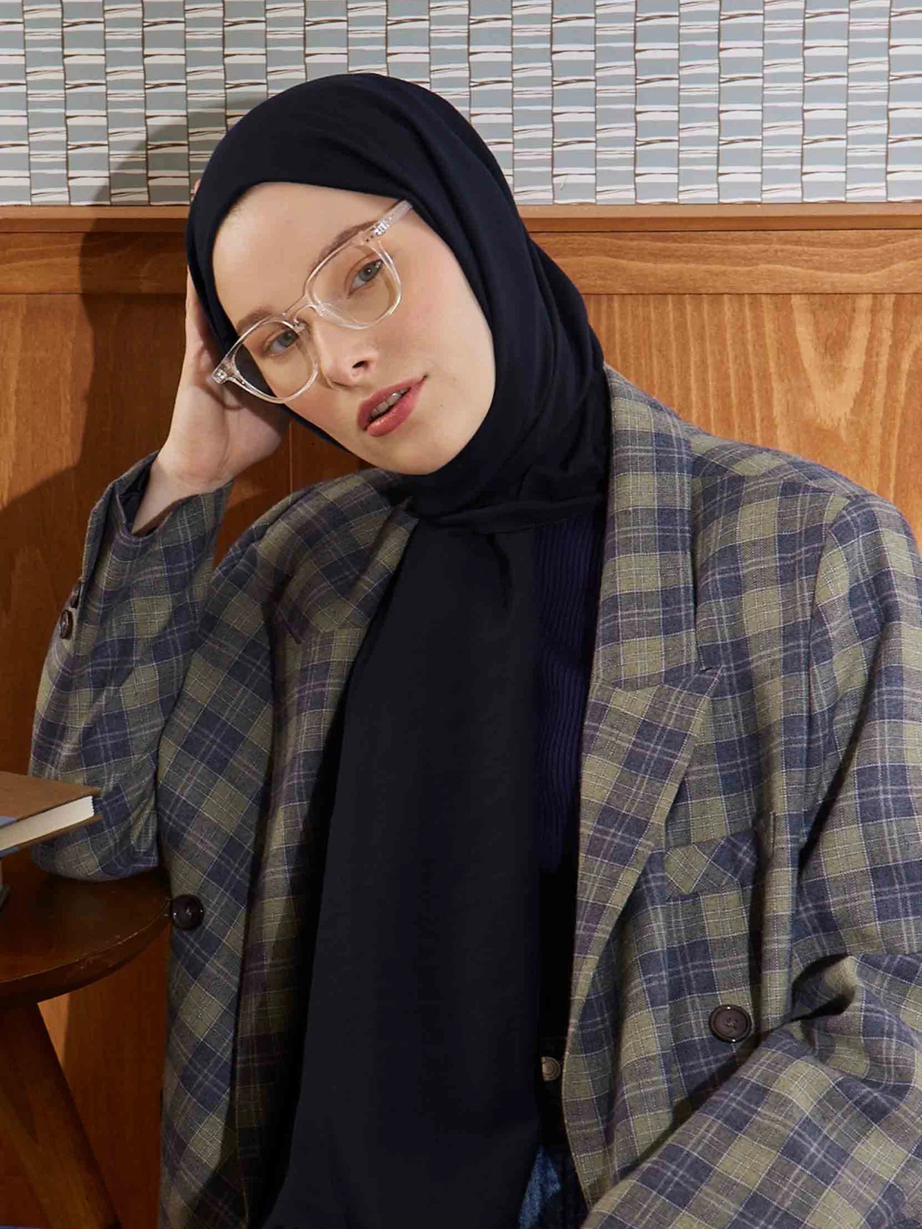 Crinkle Cotton Headscarf in Navy by Muserobe, headscarf