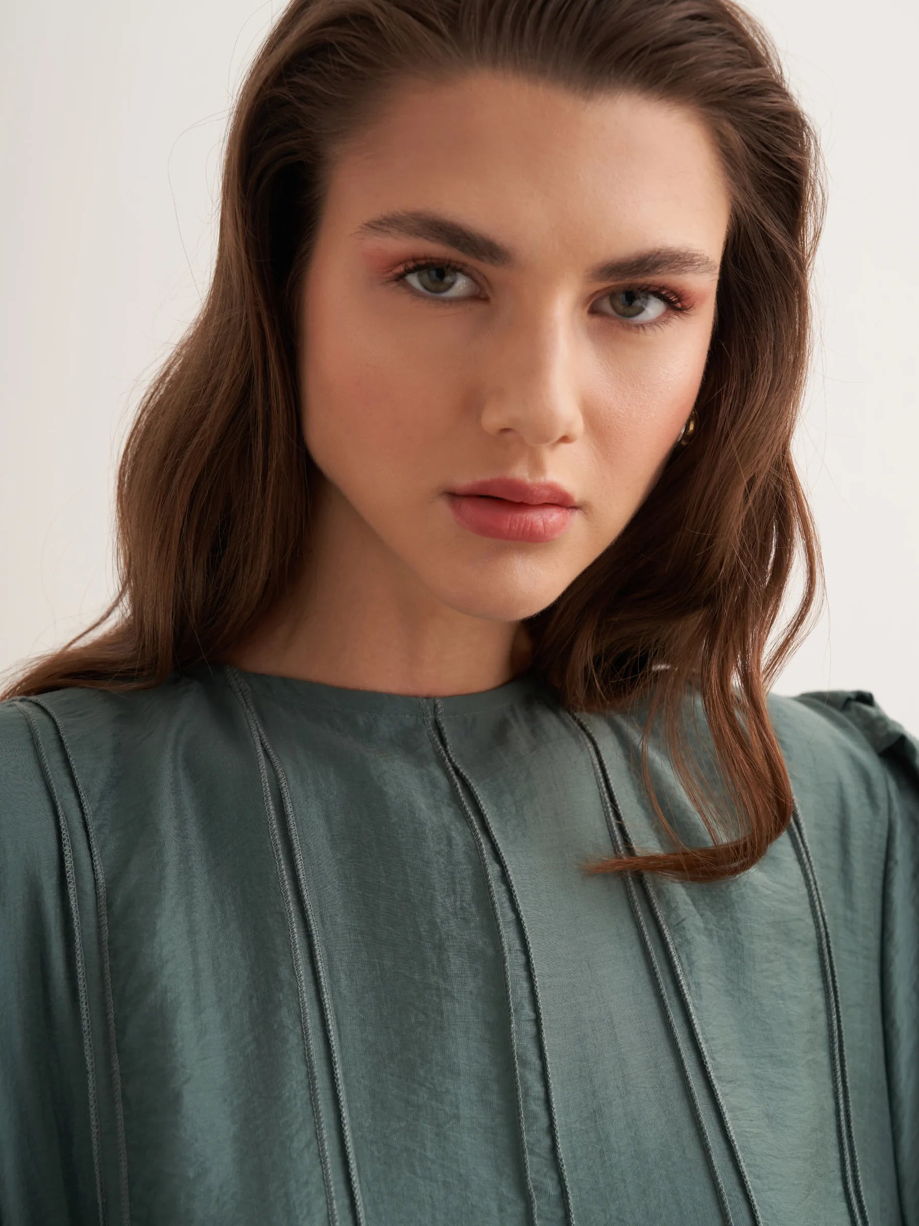 Maria Pleated Dress in Petrol Green by Muserobe, side view