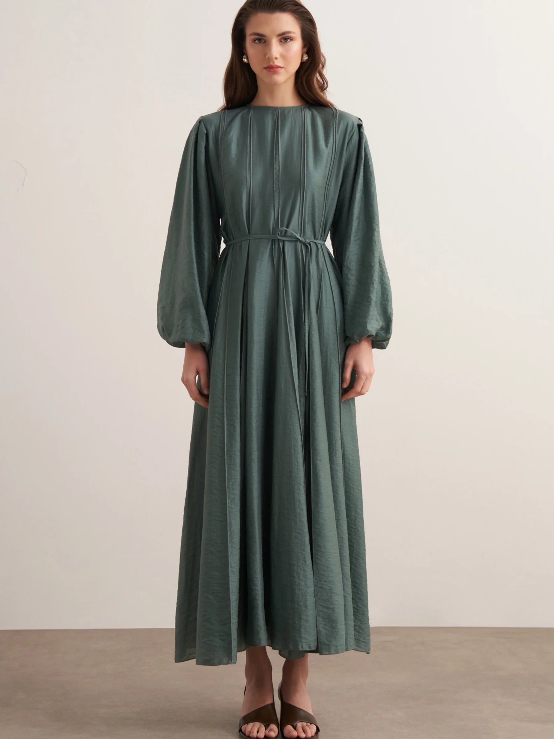 Maria Pleated Dress - Petrol Green  Muse Robe