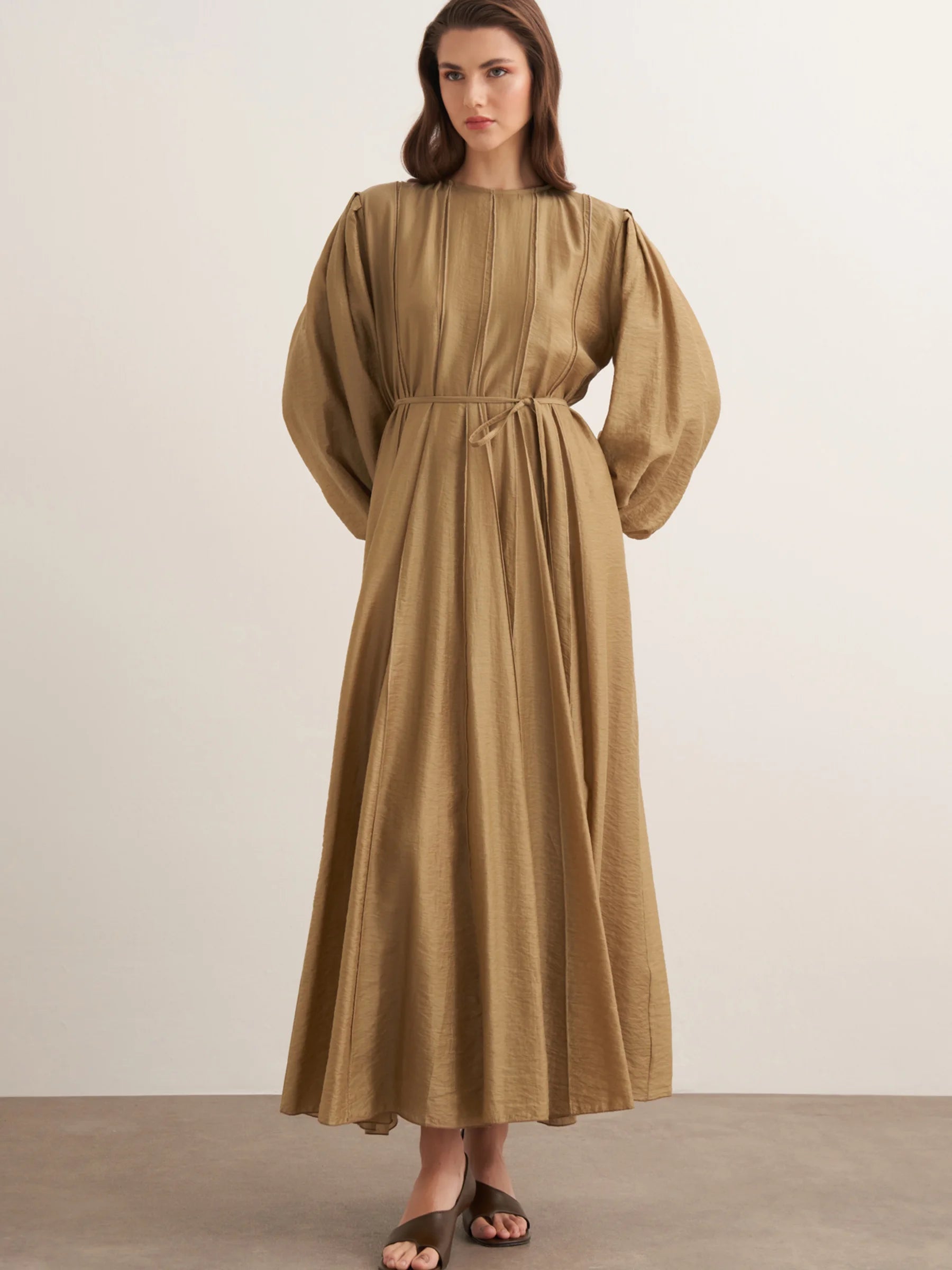 Maria Pleated Dress in Olive by Muserobe, modest dress