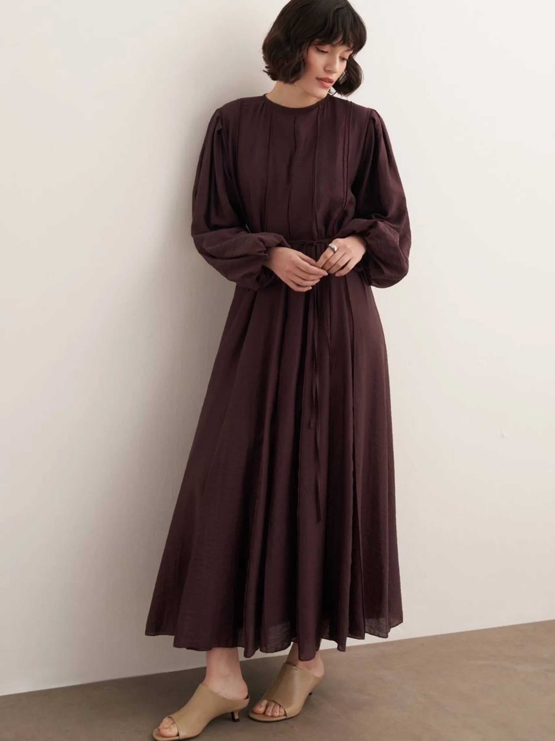 Maria Pleated Dress in Plum by Muserobe, modest dress