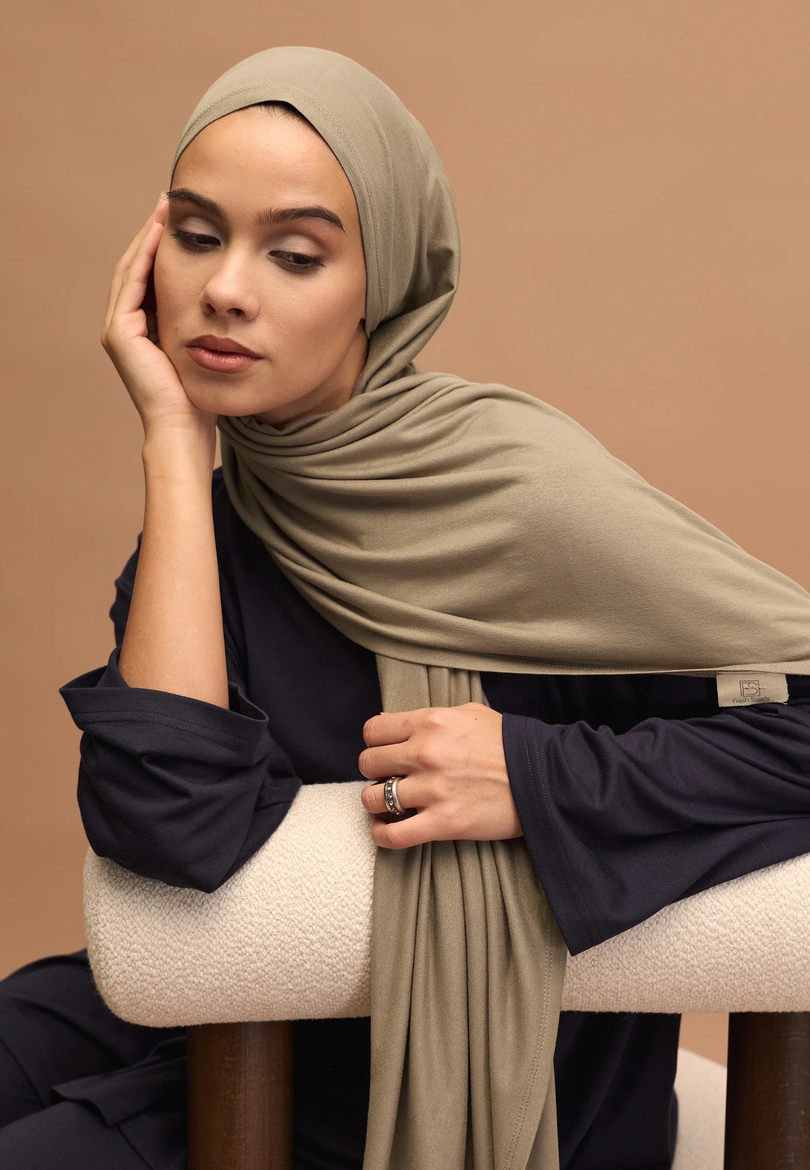 Cotton Jersey Headscarf in Ash Taupe by Muserobe, side view