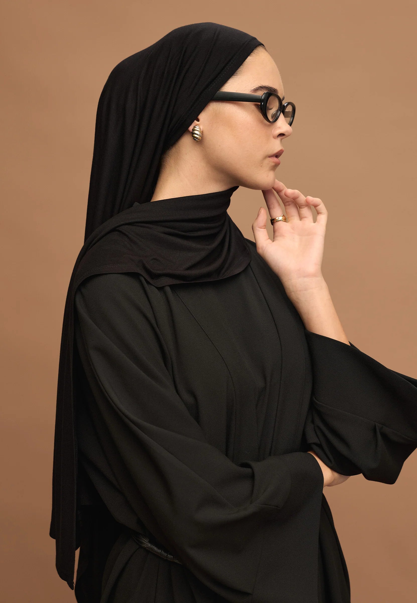 Cotton Jersey Headscarf in Black by Muserobe, side view