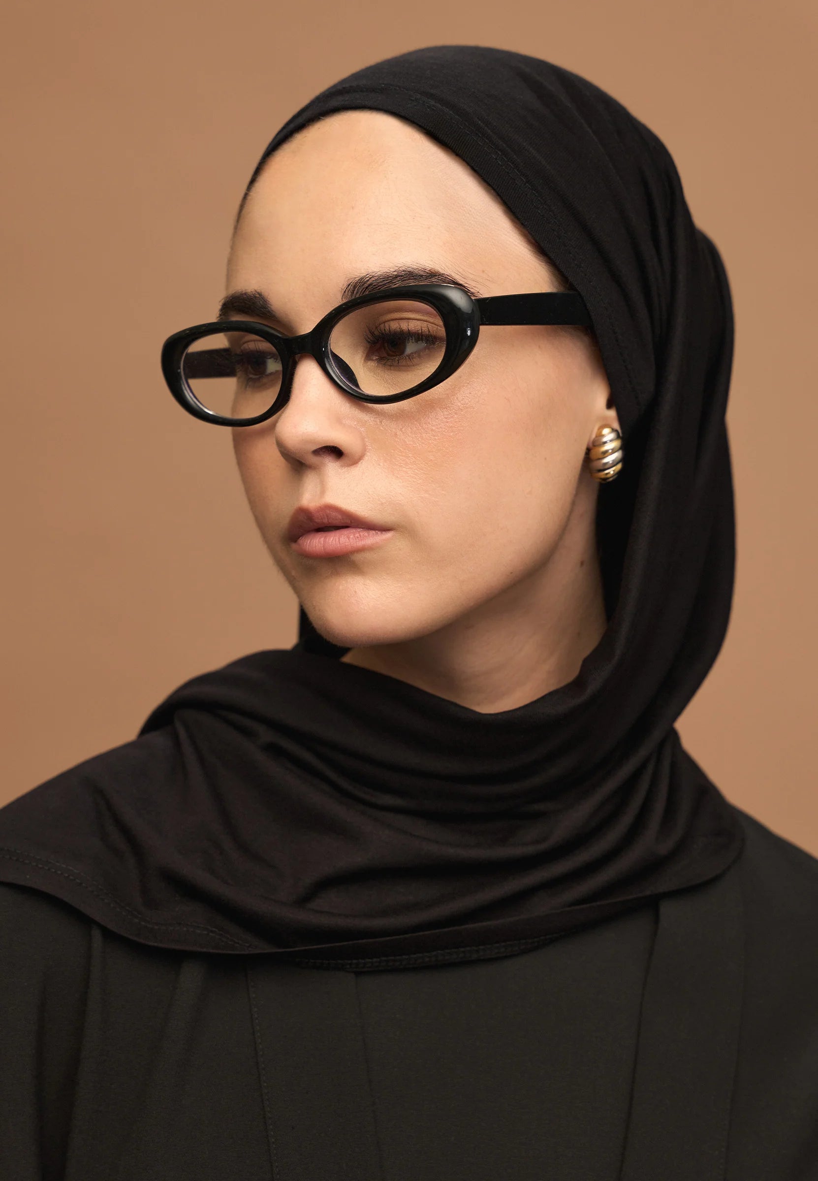 Cotton Jersey Headscarf in Black by Muserobe, back view
