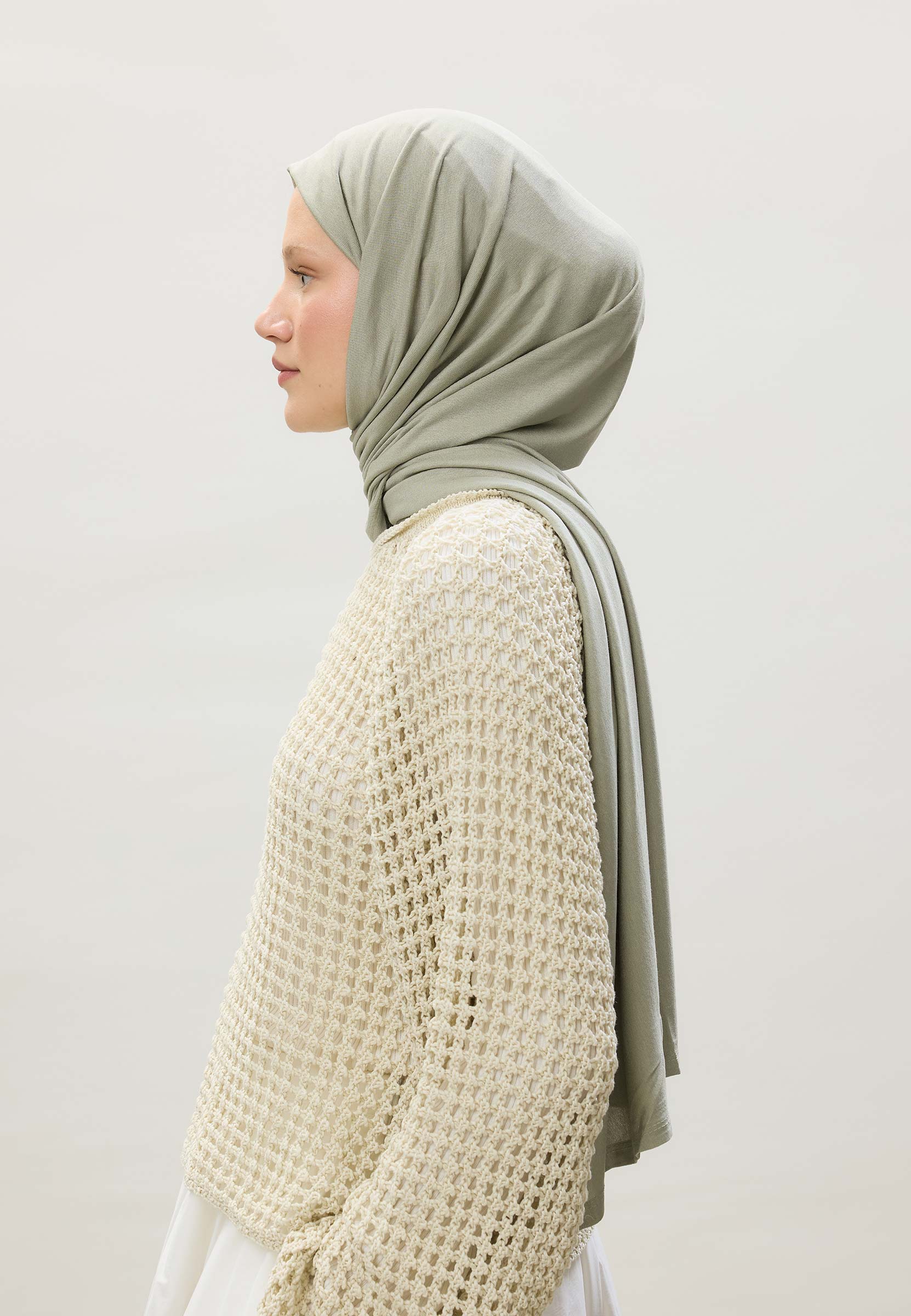 Cotton Jersey Headscarf in Pale Green by Muserobe, back view