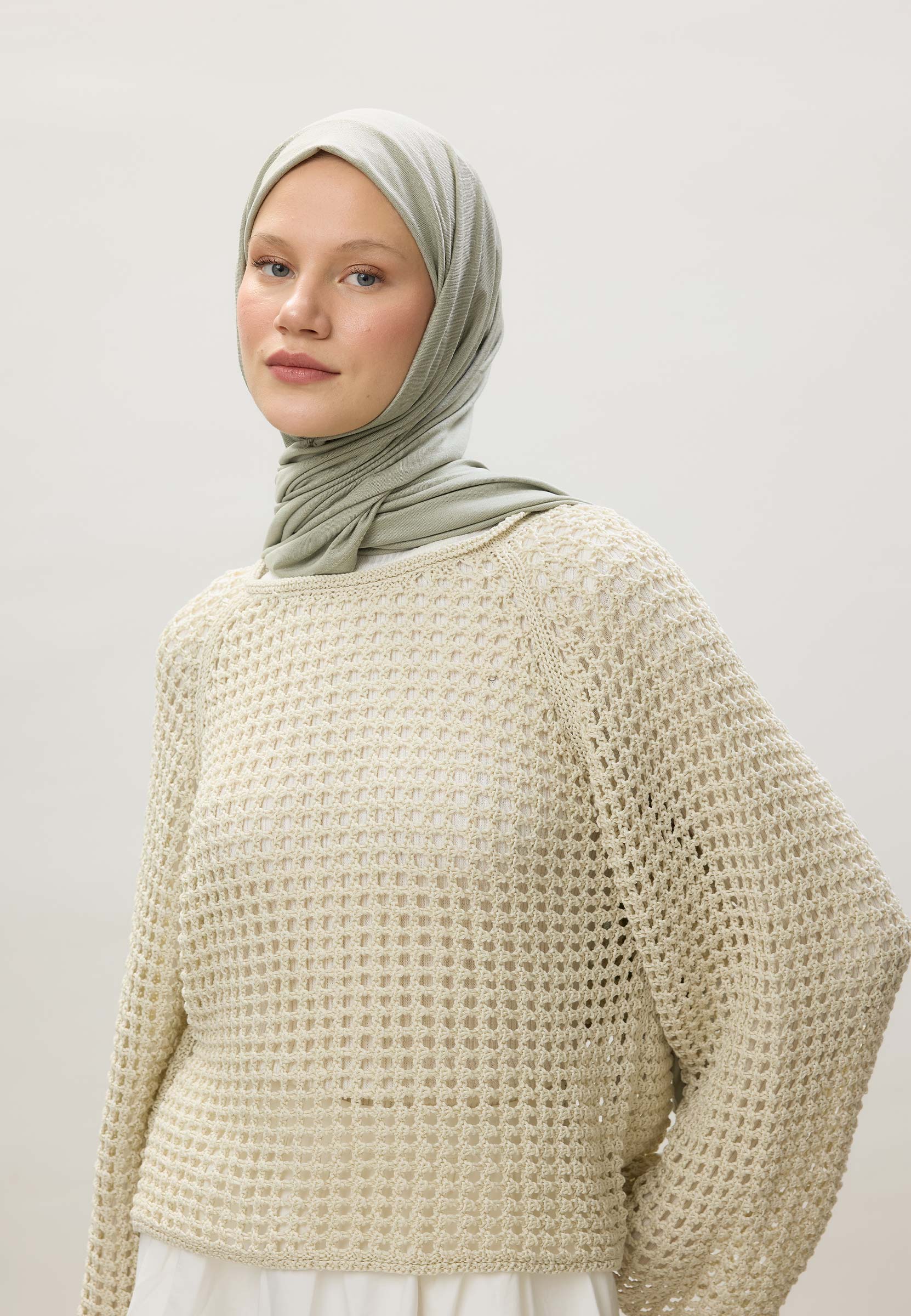 Cotton Jersey Headscarf in Pale Green by Muserobe, headscarf