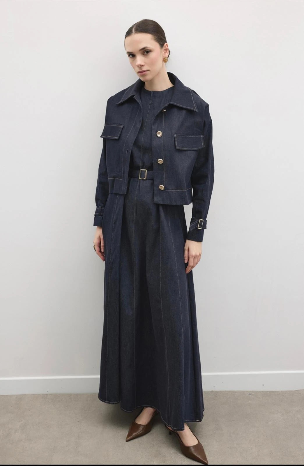 Daria Shirt & Pinafore Denim Set - Navy