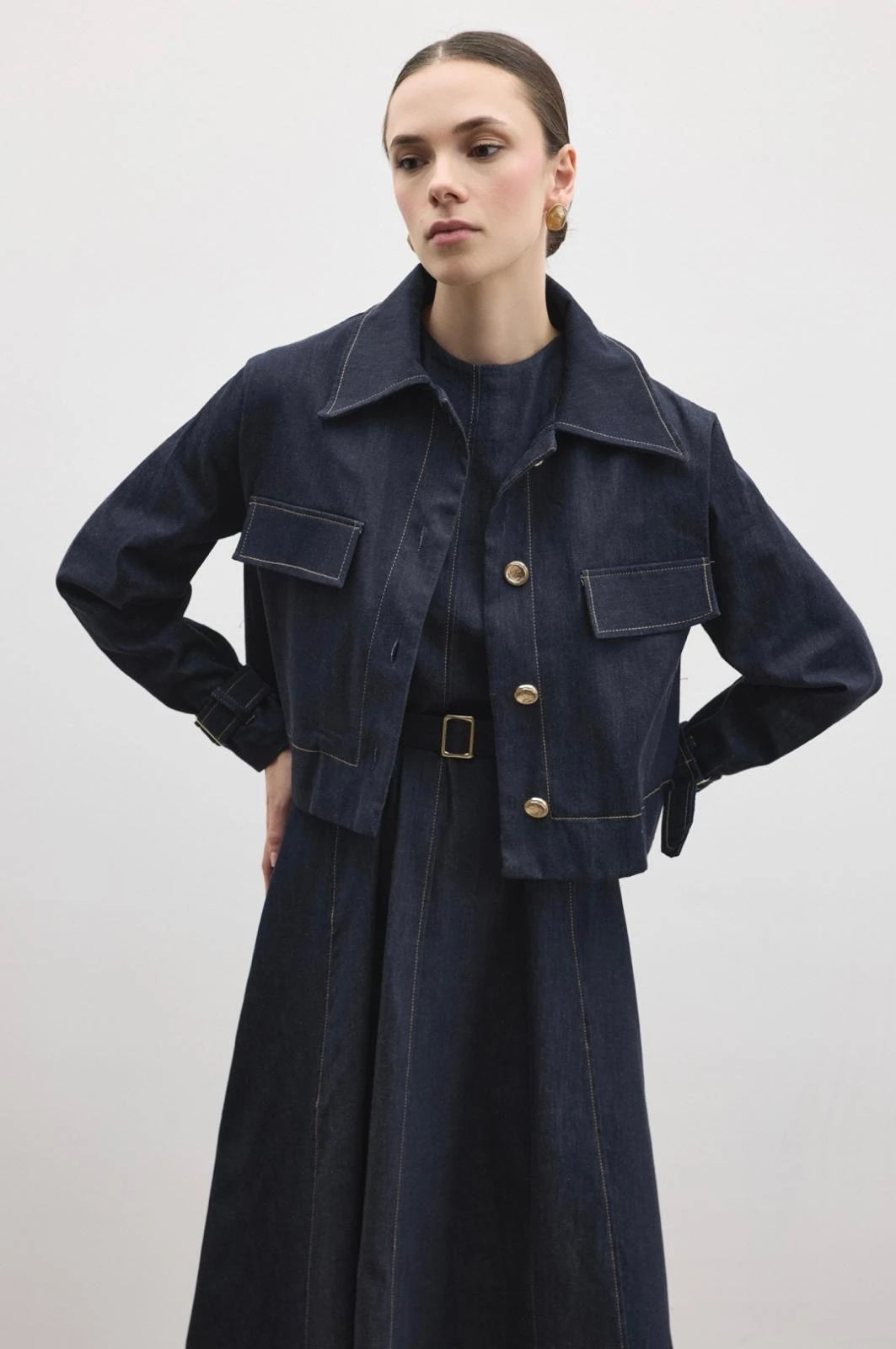 Daria Shirt & Pinafore Denim Set - Navy