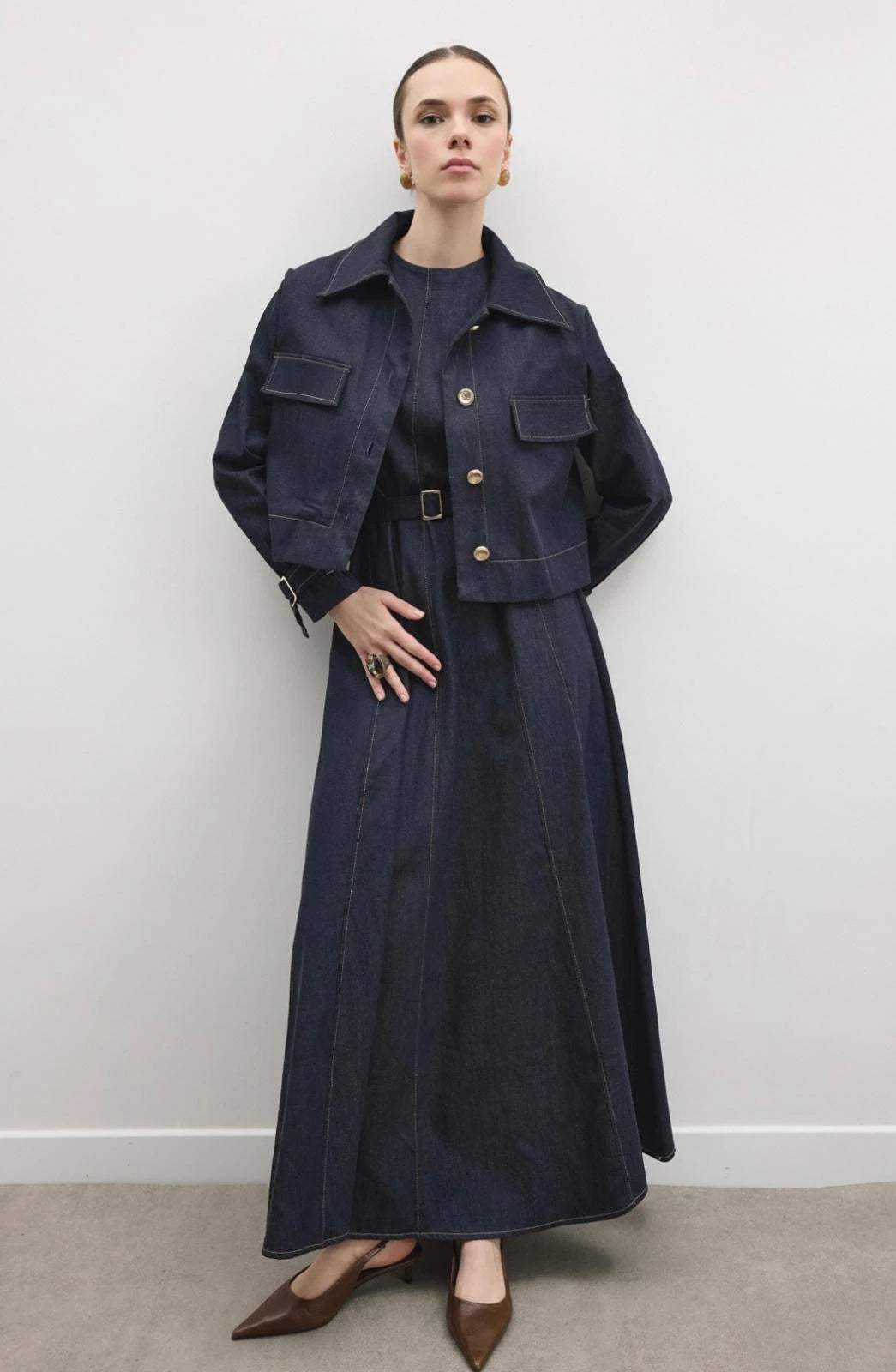 Daria Shirt & Pinafore Denim Set - Navy