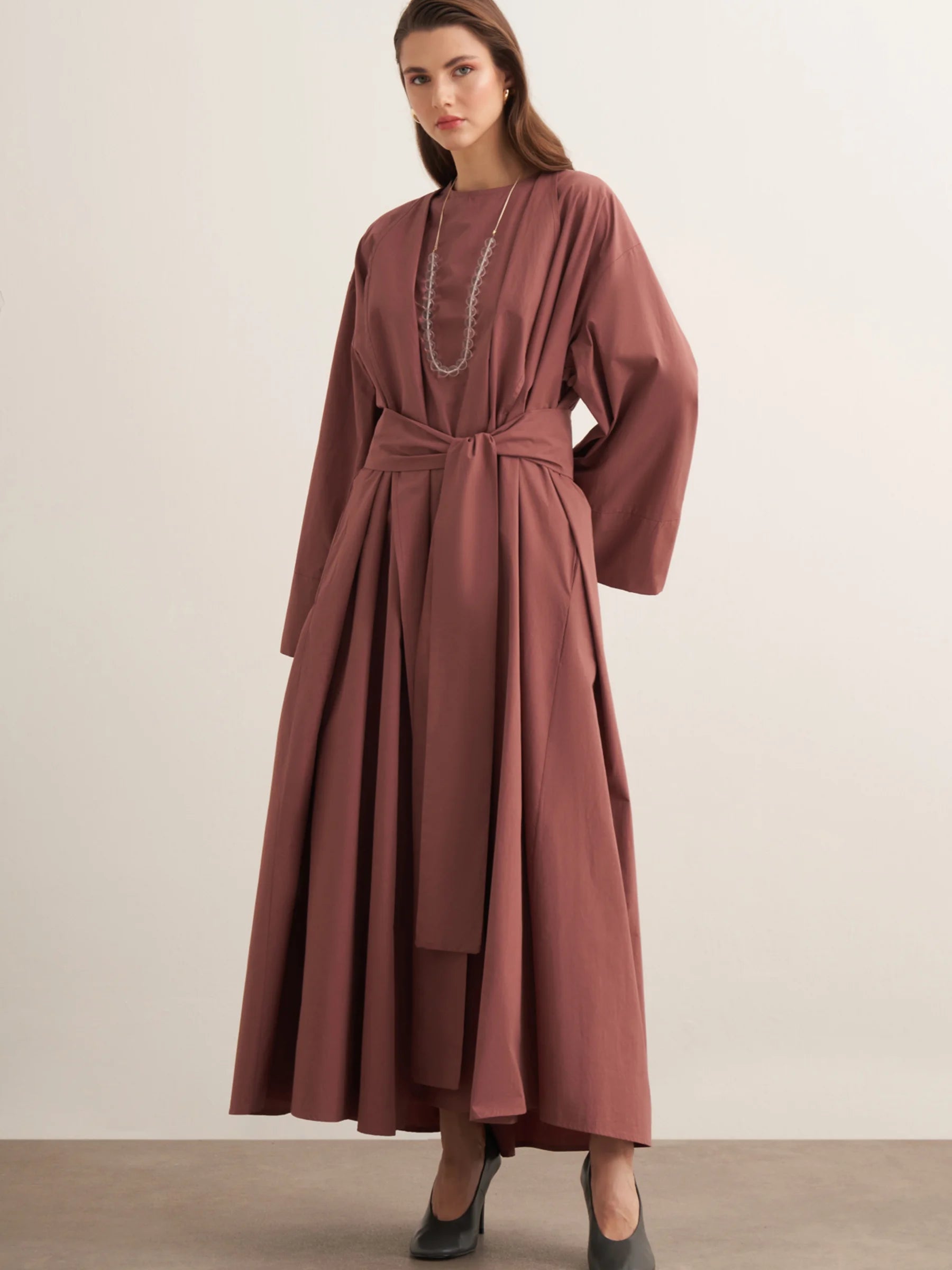 Sahara Premium Kimono & Dress Set - Auburn Brown