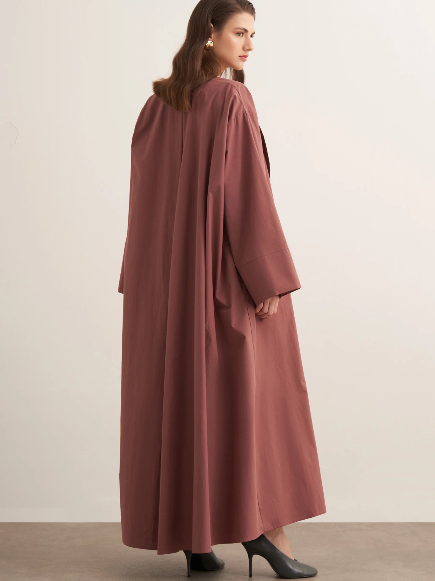 Sahara Premium Kimono & Dress Set in auburn brown by Muserobe, back view