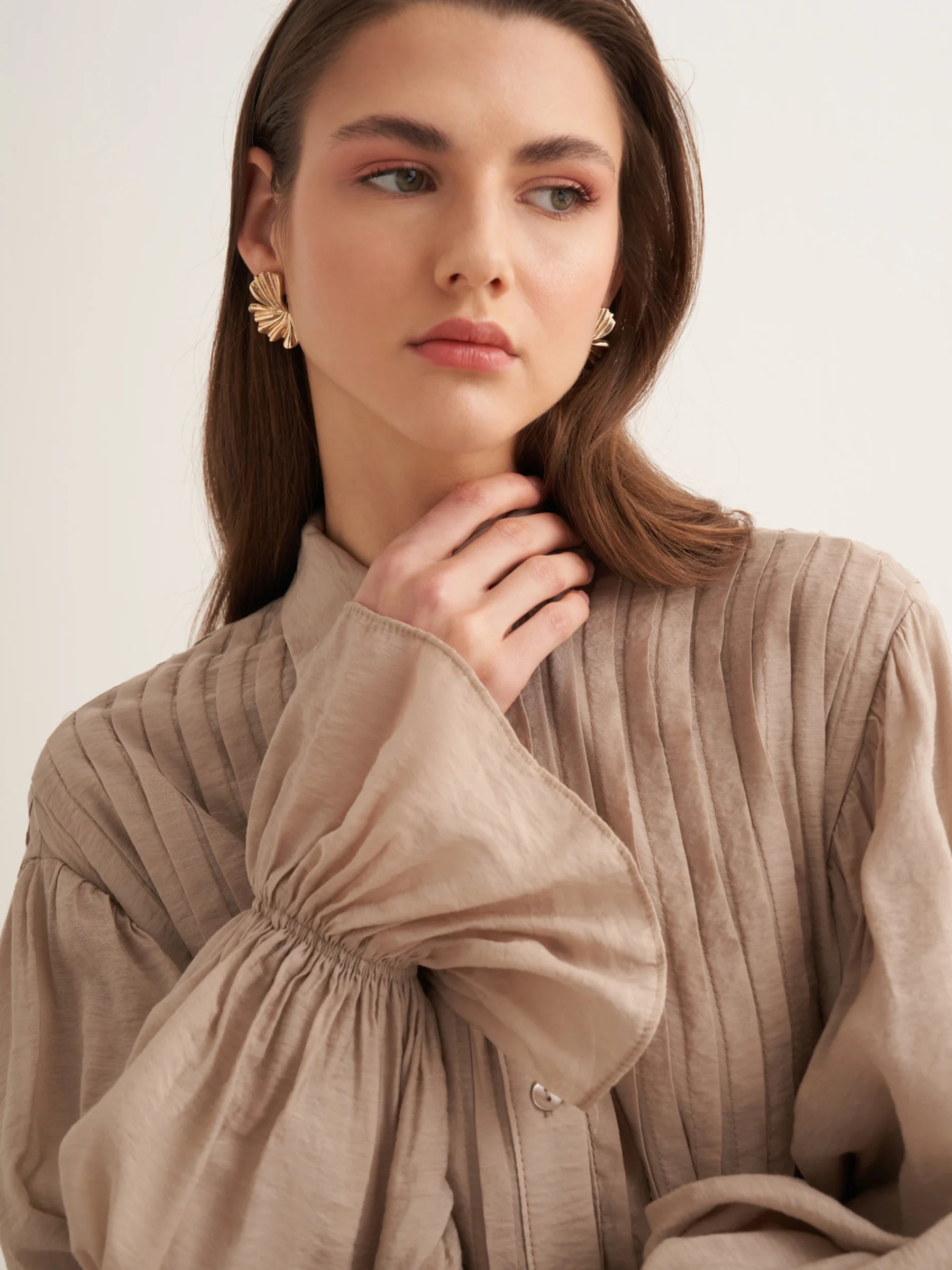 Serra Pintuck Dress - Blush Beige