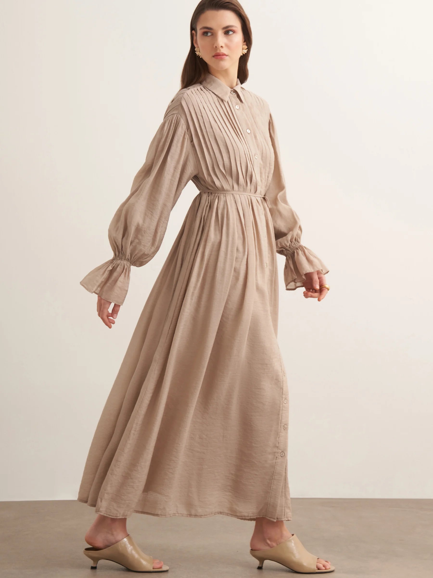Serra Pintuck Dress - Blush Beige